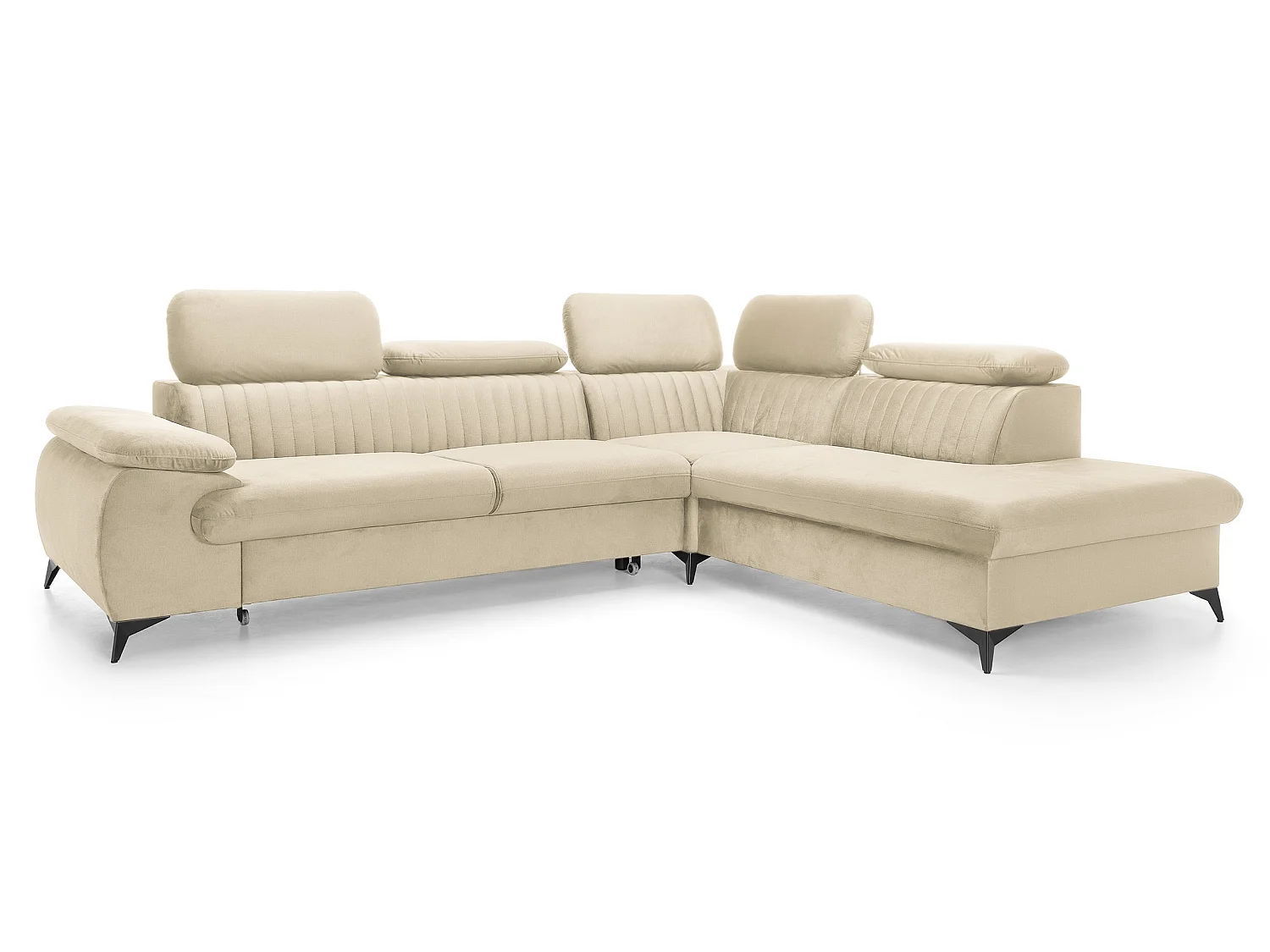 Hoekbank 275x221 cm Xanto L, verstelbare hoofdsteunen, slaapfunctie en opbergruimte, rechts, Crème