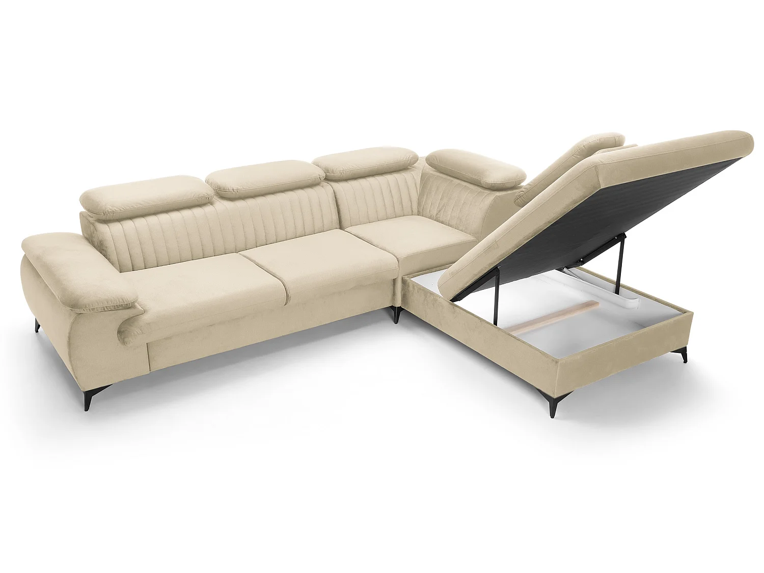 Hoekbank 275x221 cm Xanto L, verstelbare hoofdsteunen, slaapfunctie en opbergruimte, rechts, Crème