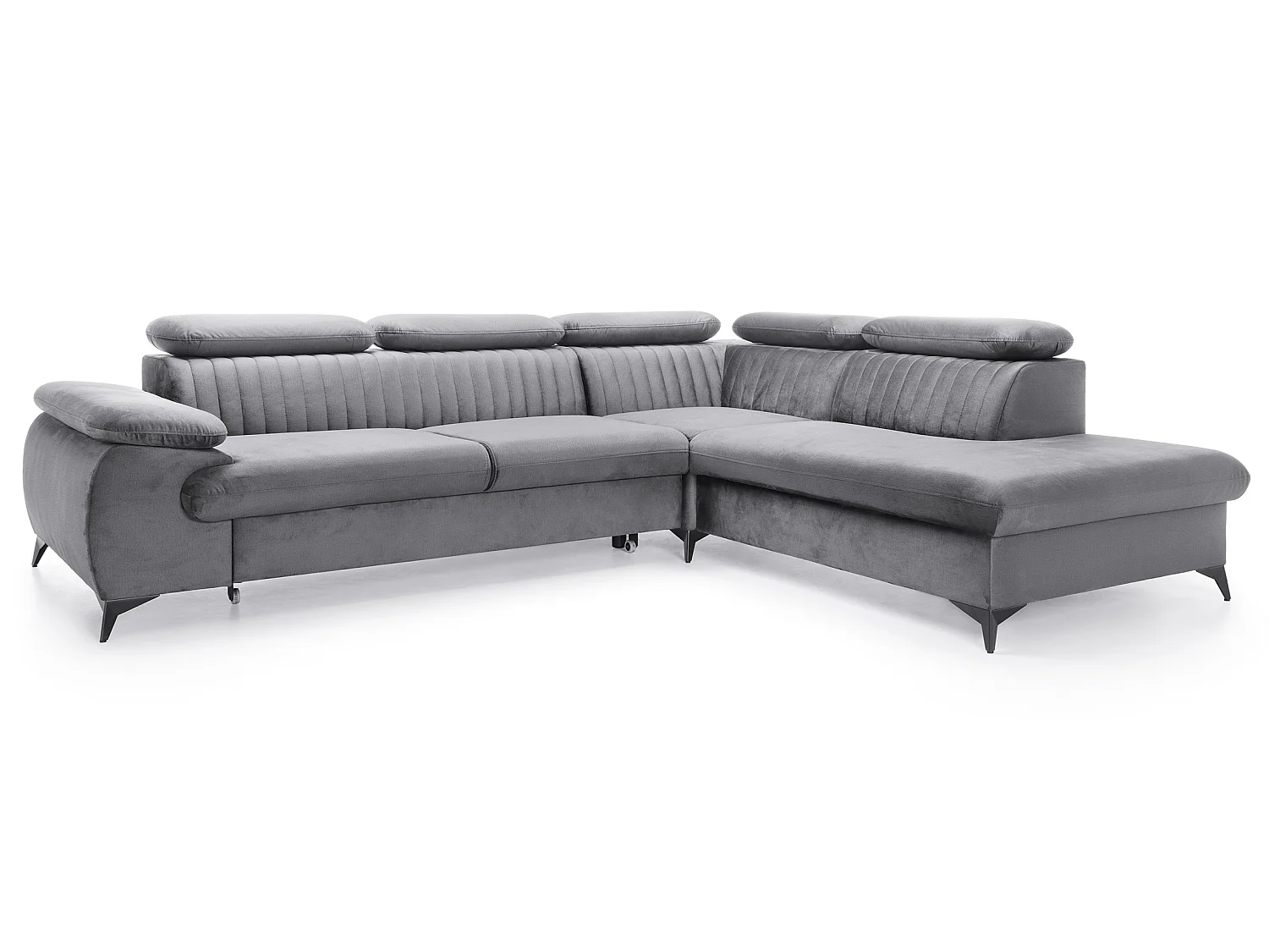 Hoekbank 275x221 cm Xanto L, verstelbare hoofdsteunen, slaapfunctie en opbergruimte, rechts, Grijs