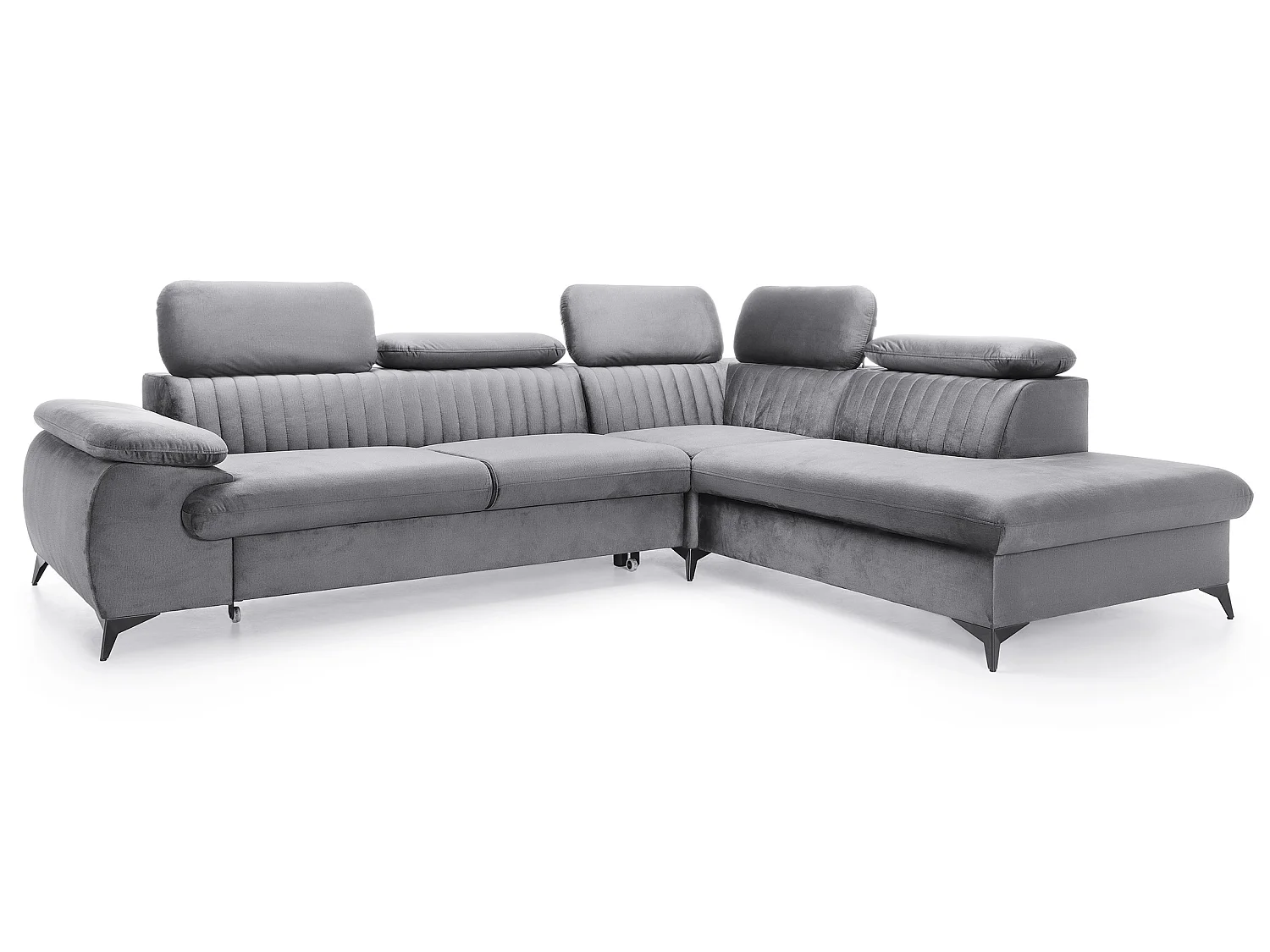 Hoekbank 275x221 cm Xanto L, verstelbare hoofdsteunen, slaapfunctie en opbergruimte, rechts, Grijs