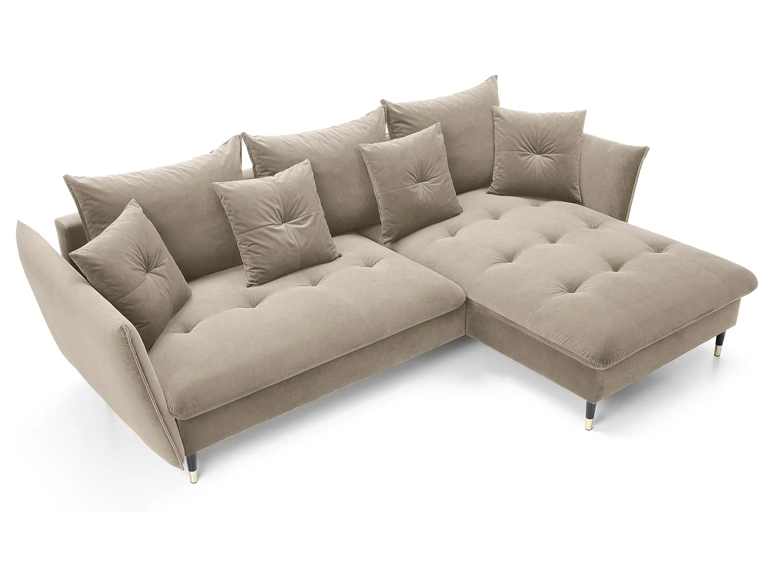 Canapé d’angle convertible 258x167 cm Sagir sur pieds hauts, angle à droite, coffre de rangement, Marron