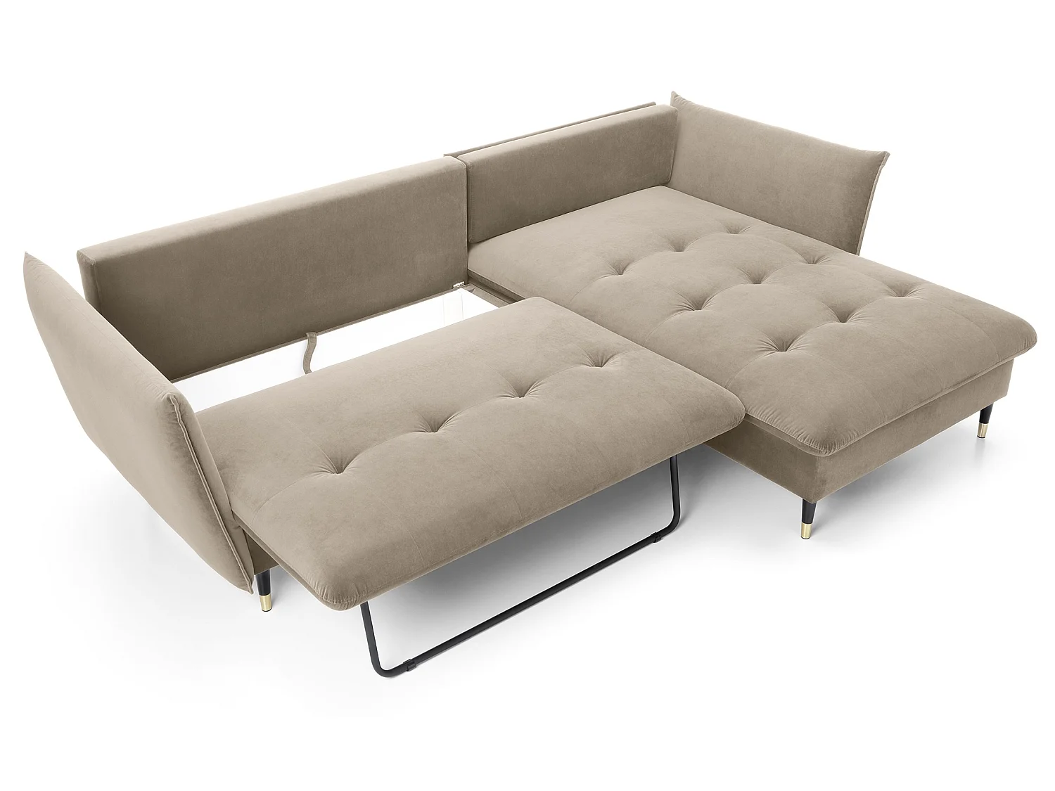 Canapé d’angle convertible 258x167 cm Sagir sur pieds hauts, angle à droite, coffre de rangement, Marron