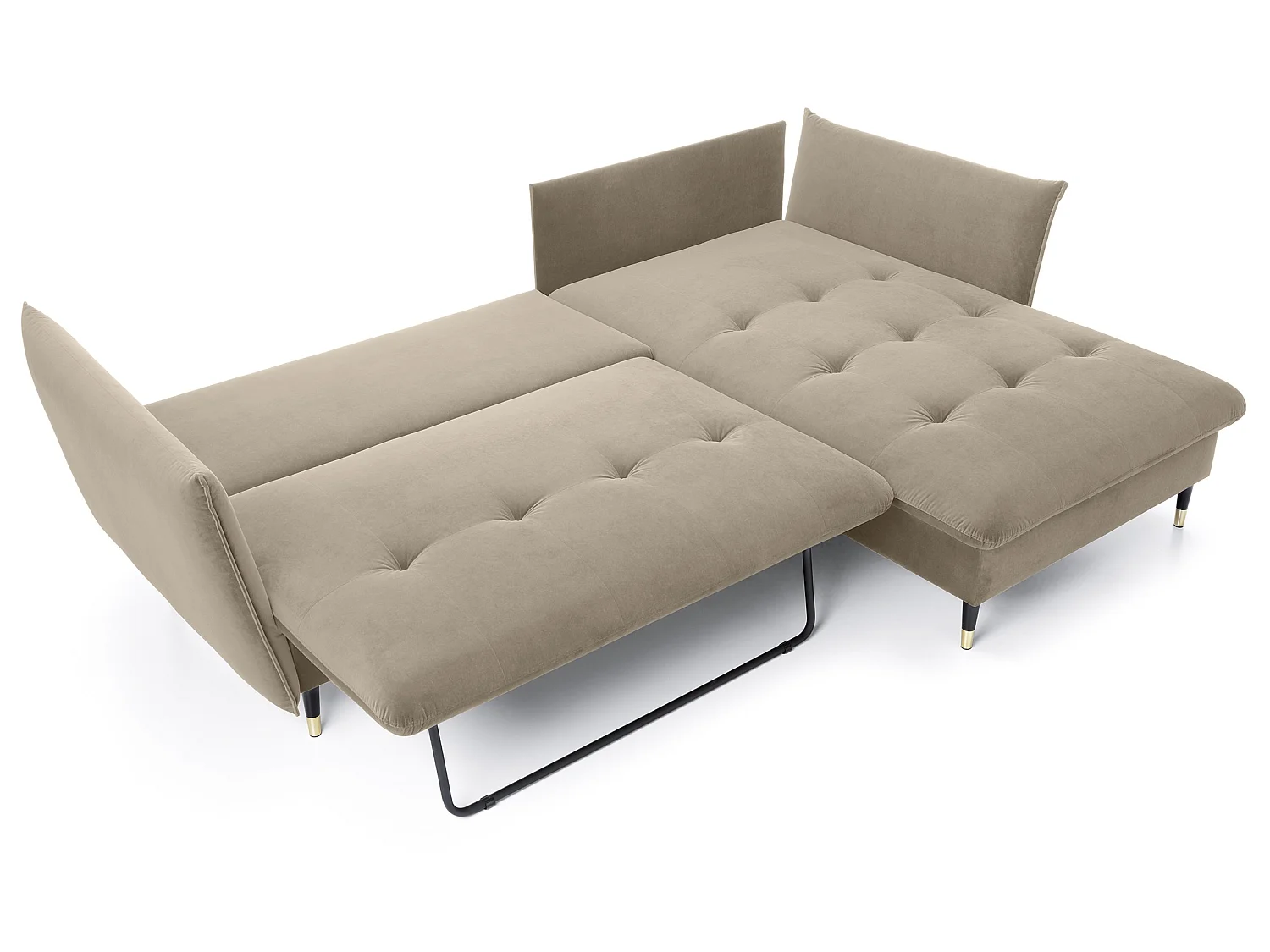 Canapé d’angle convertible 258x167 cm Sagir sur pieds hauts, angle à droite, coffre de rangement, Marron