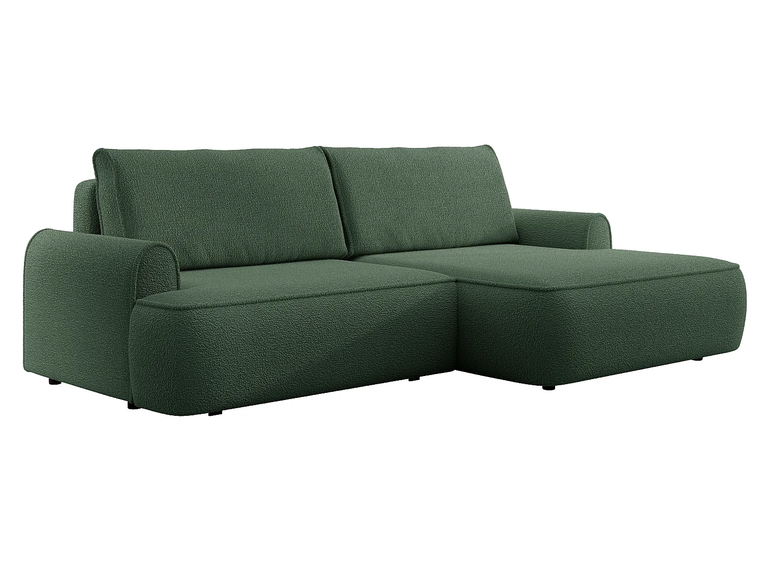 Canapé d'angle 250 cm Mareno, tissu bouclé, style moderne, coffre de rangement - canapé convertible droite, Vert