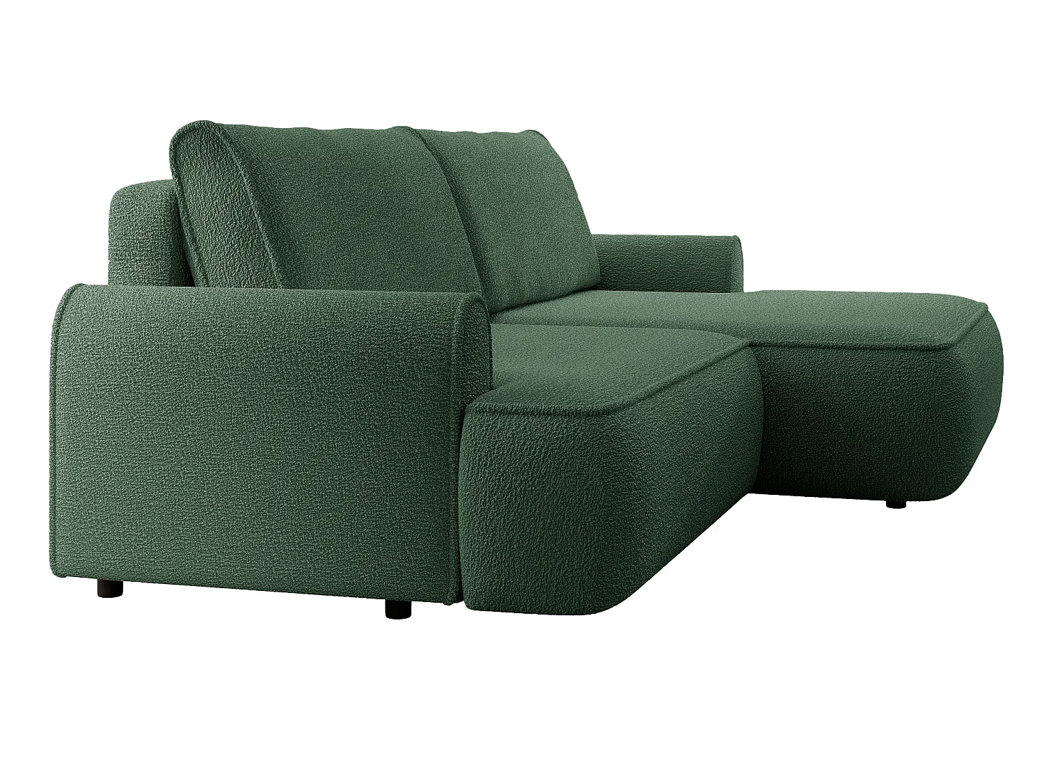 Canapé d'angle 250 cm Mareno, tissu bouclé, style moderne, coffre de rangement - canapé convertible droite, Vert