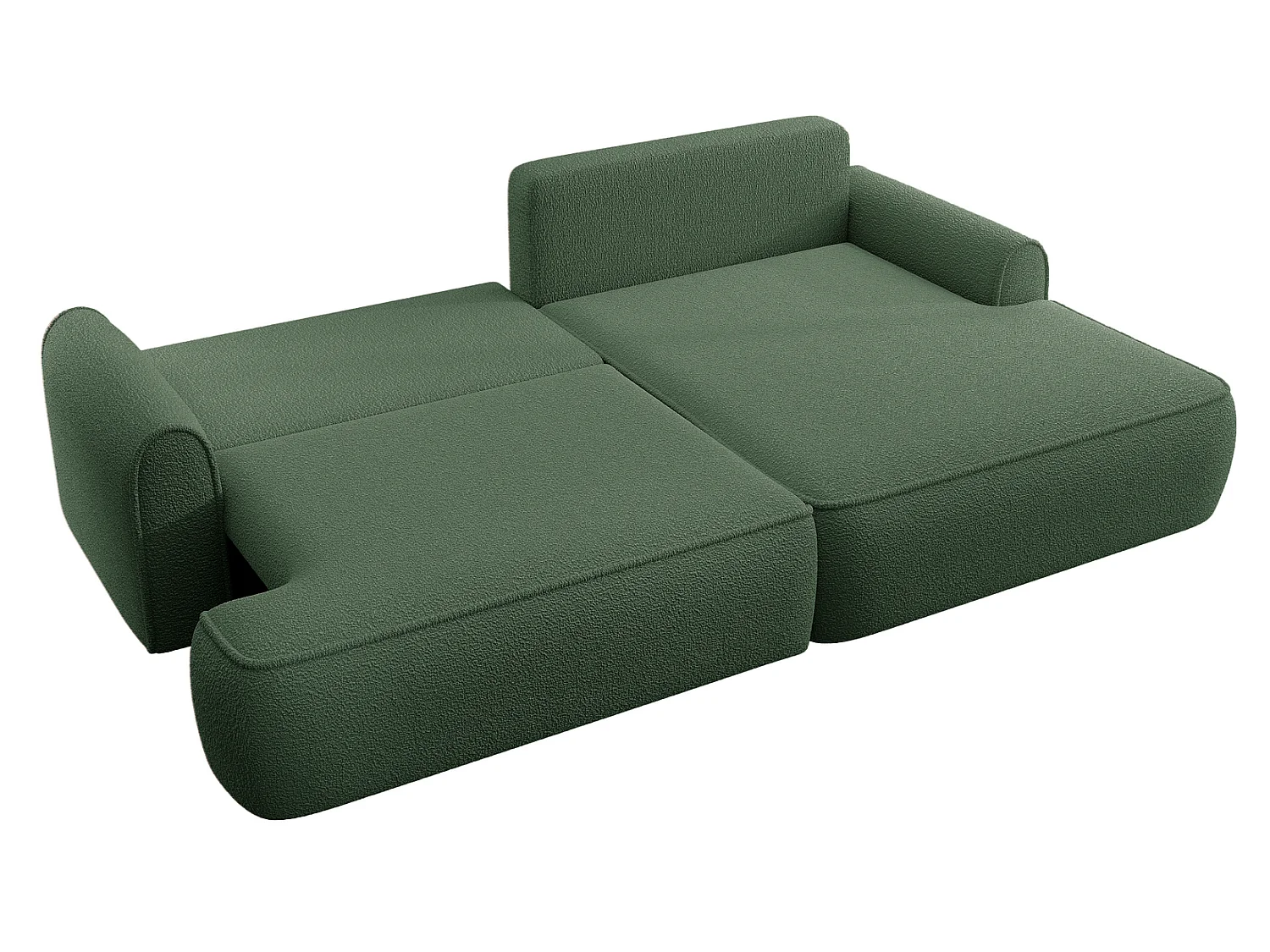 Canapé d'angle 250 cm Mareno, tissu bouclé, style moderne, coffre de rangement - canapé convertible droite, Vert