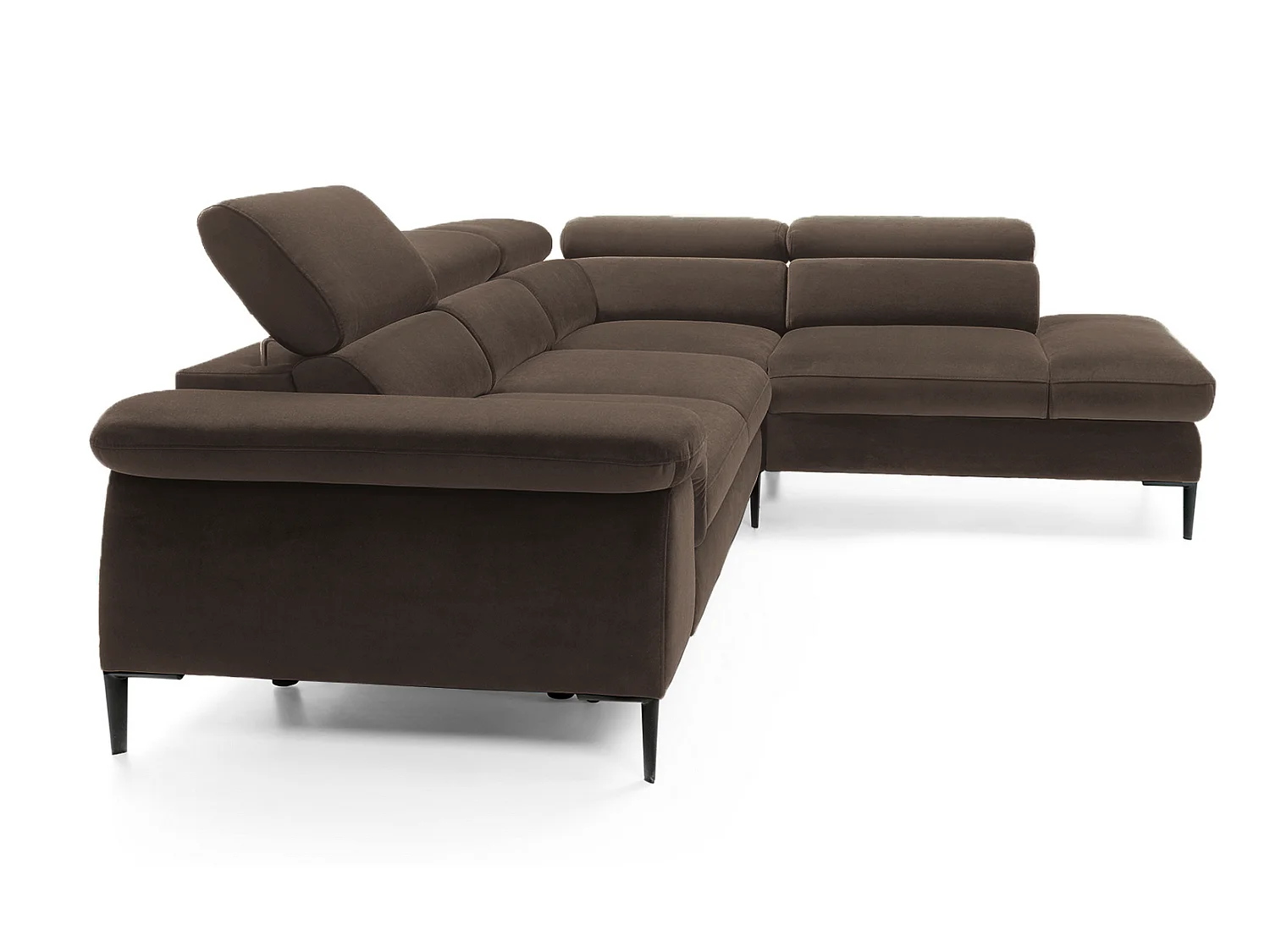 Canapé d'angle 280 cm Amaro L, têtières réglables, coffre de rangement, 5 places, droite, Marron