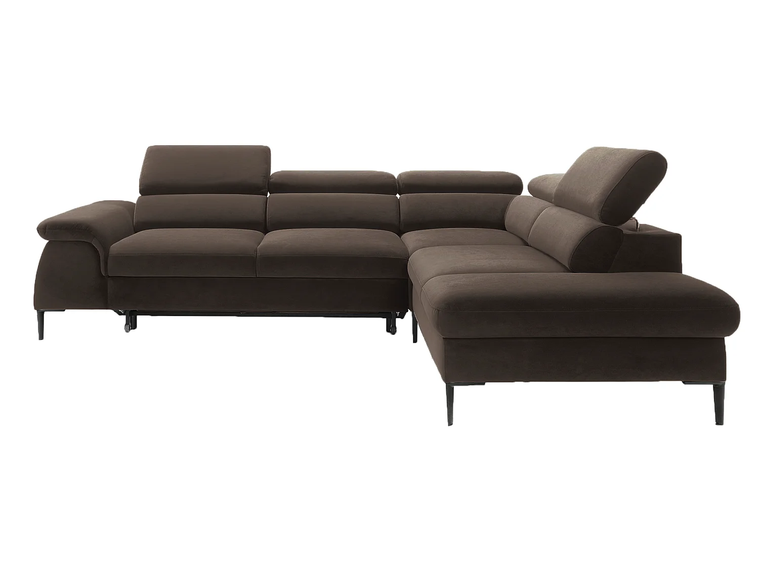 Canapé d'angle 280 cm Amaro L, têtières réglables, coffre de rangement, 5 places, droite, Marron
