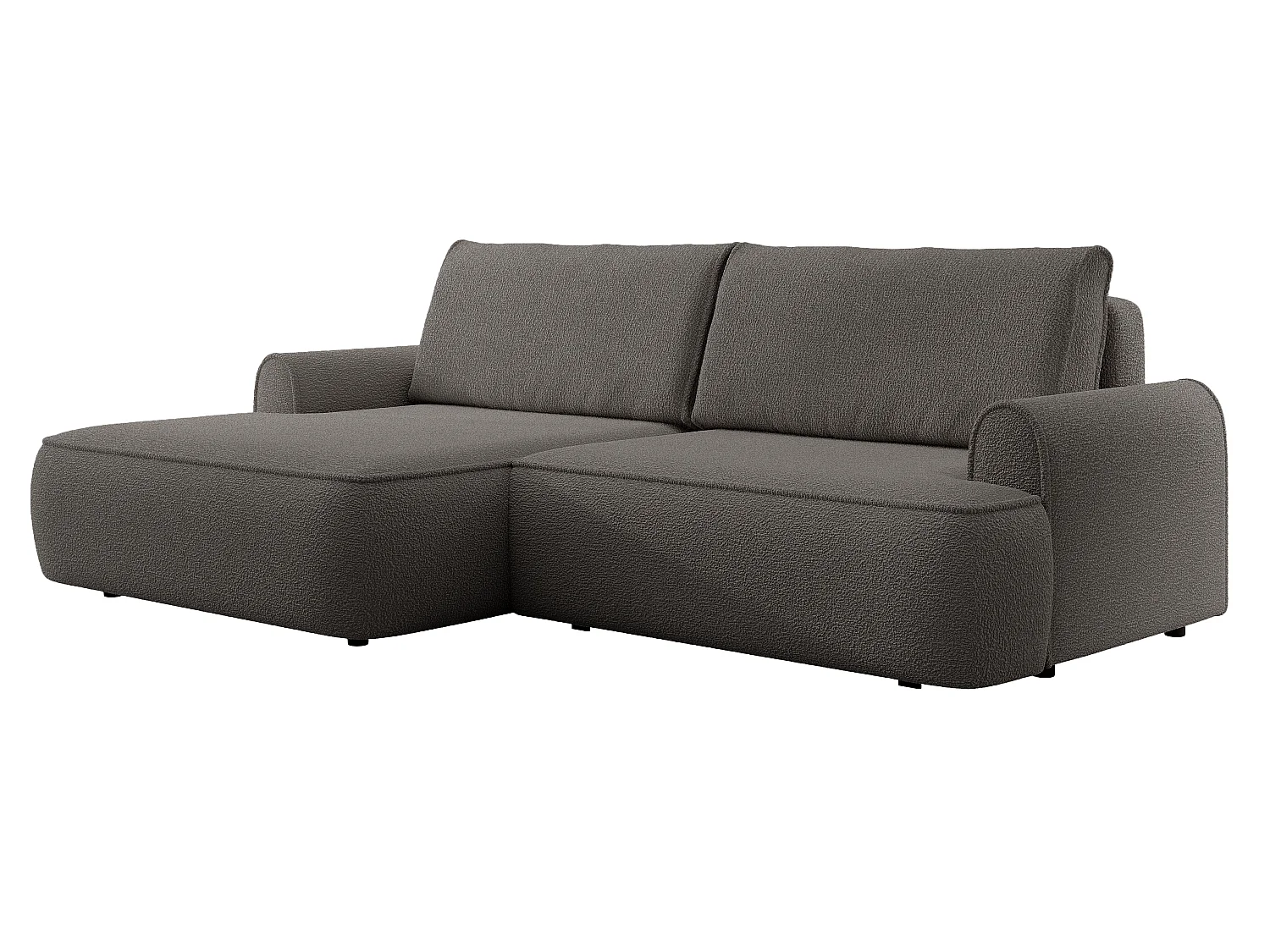 Canapé d'angle 250 cm Mareno, tissu bouclé, style moderne, coffre de rangement - canapé convertible gauche, Gris foncé