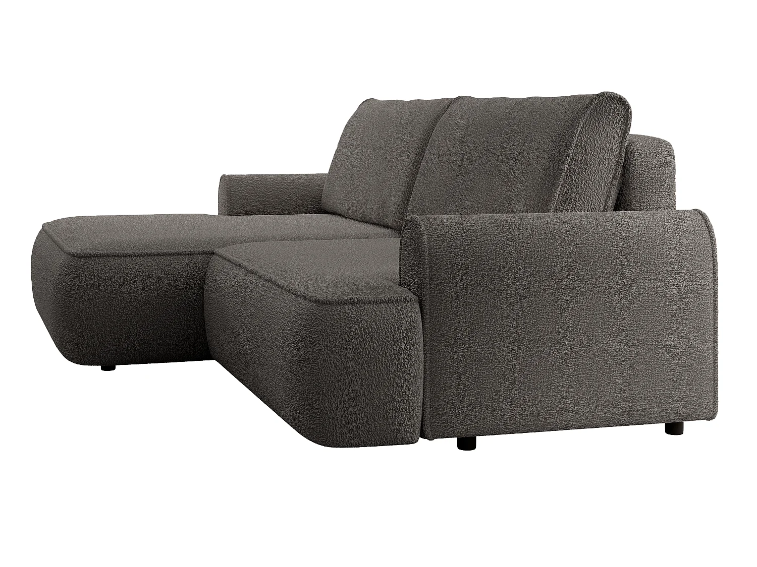 Canapé d'angle 250 cm Mareno, tissu bouclé, style moderne, coffre de rangement - canapé convertible gauche, Gris foncé