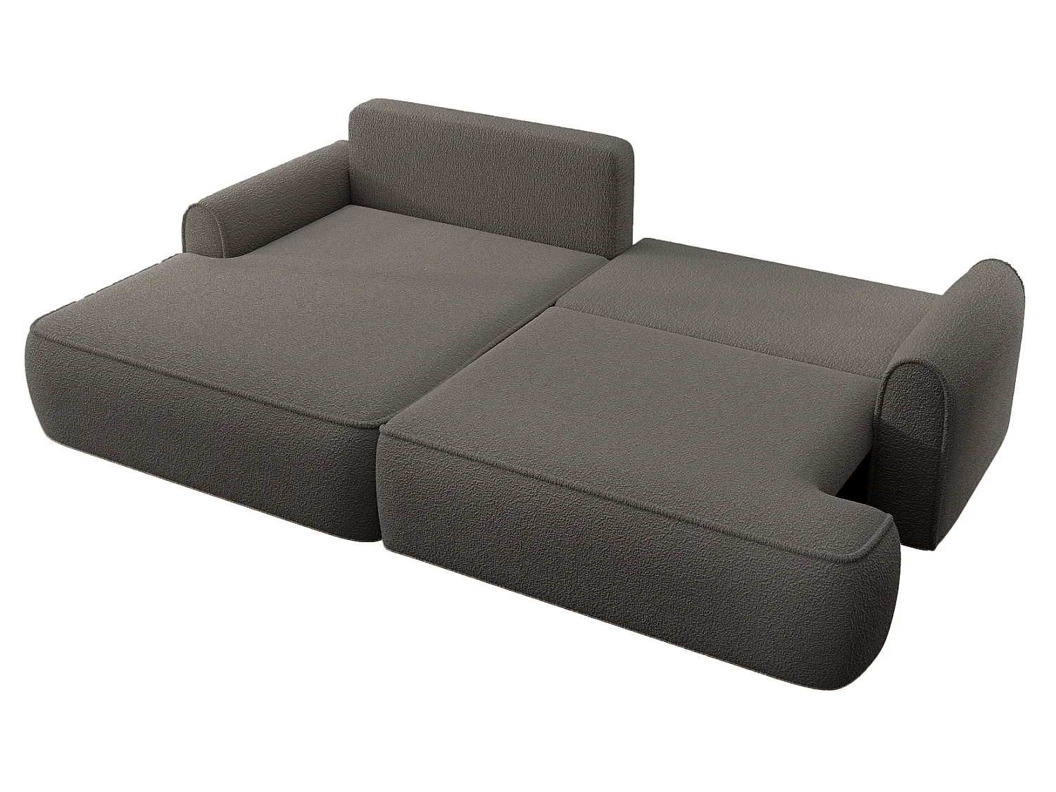 Canapé d'angle 250 cm Mareno, tissu bouclé, style moderne, coffre de rangement - canapé convertible gauche, Gris foncé