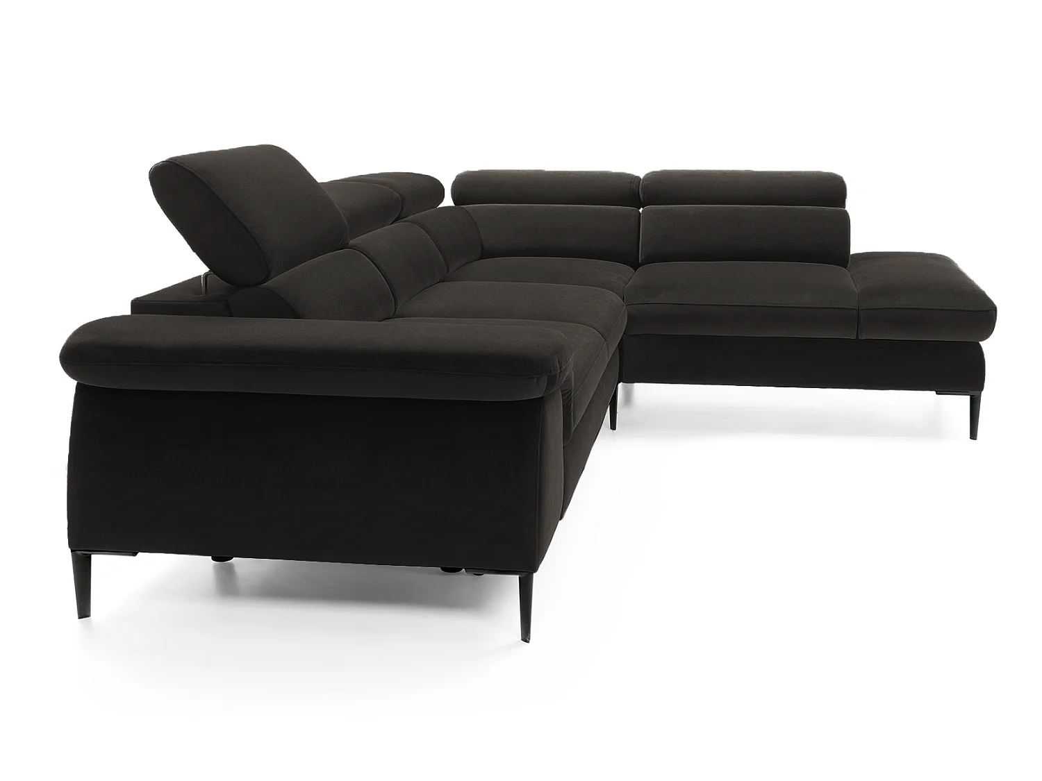 Canapé d'angle 280 cm Amaro L, têtières réglables, coffre de rangement, 5 places, droite, Noir