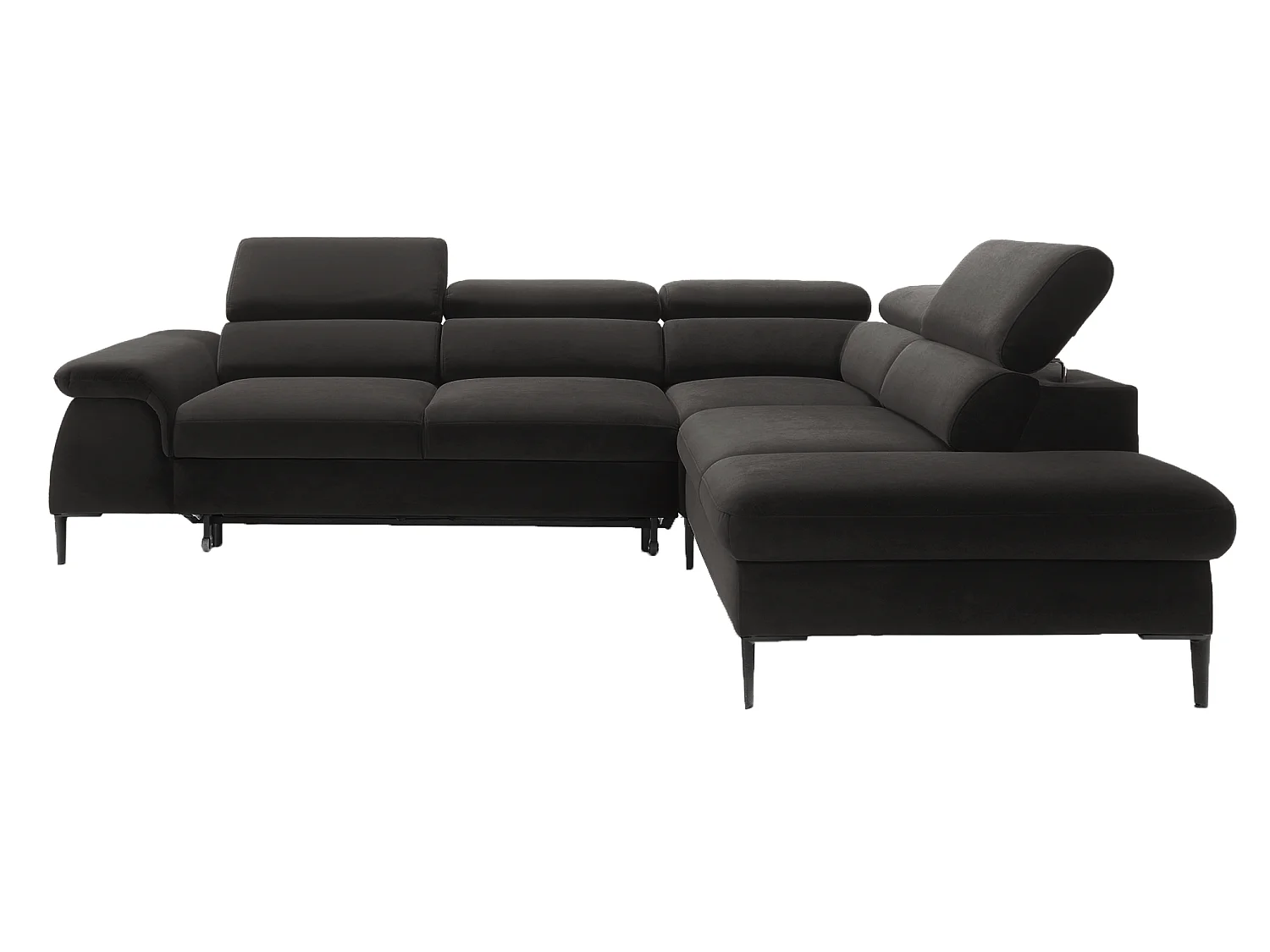 Canapé d'angle 280 cm Amaro L, têtières réglables, coffre de rangement, 5 places, droite, Noir