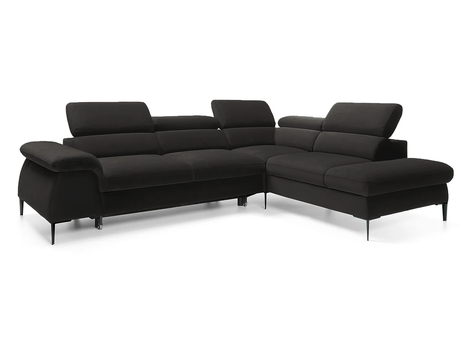 Canapé d'angle 280 cm Amaro L, têtières réglables, coffre de rangement, 5 places, droite, Noir