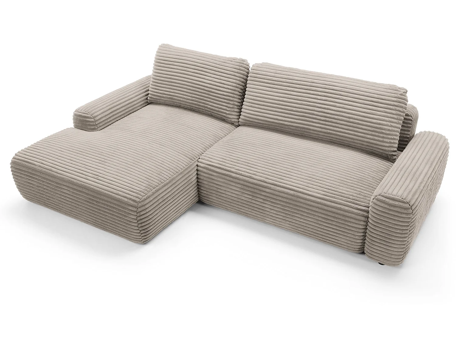 Canapé d'angle convertible 260 cm Cantara, tissu en velours côtelé, coffre de rangement, gauche, Marron clair
