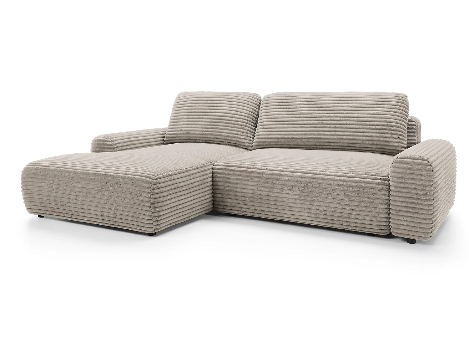 Canapé d'angle convertible 260 cm Cantara, tissu en velours côtelé, coffre de rangement, gauche, Marron clair