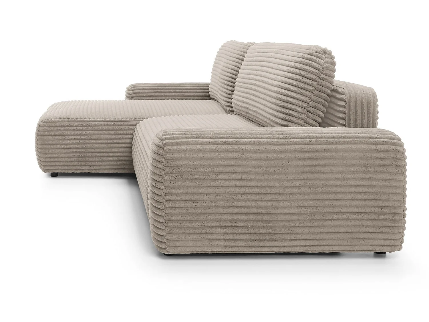 Canapé d'angle convertible 260 cm Cantara, tissu en velours côtelé, coffre de rangement, gauche, Marron clair