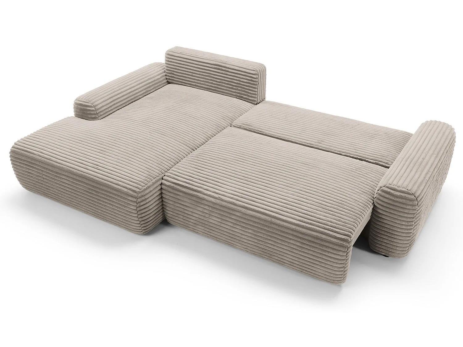 Canapé d'angle convertible 260 cm Cantara, tissu en velours côtelé, coffre de rangement, gauche, Marron clair