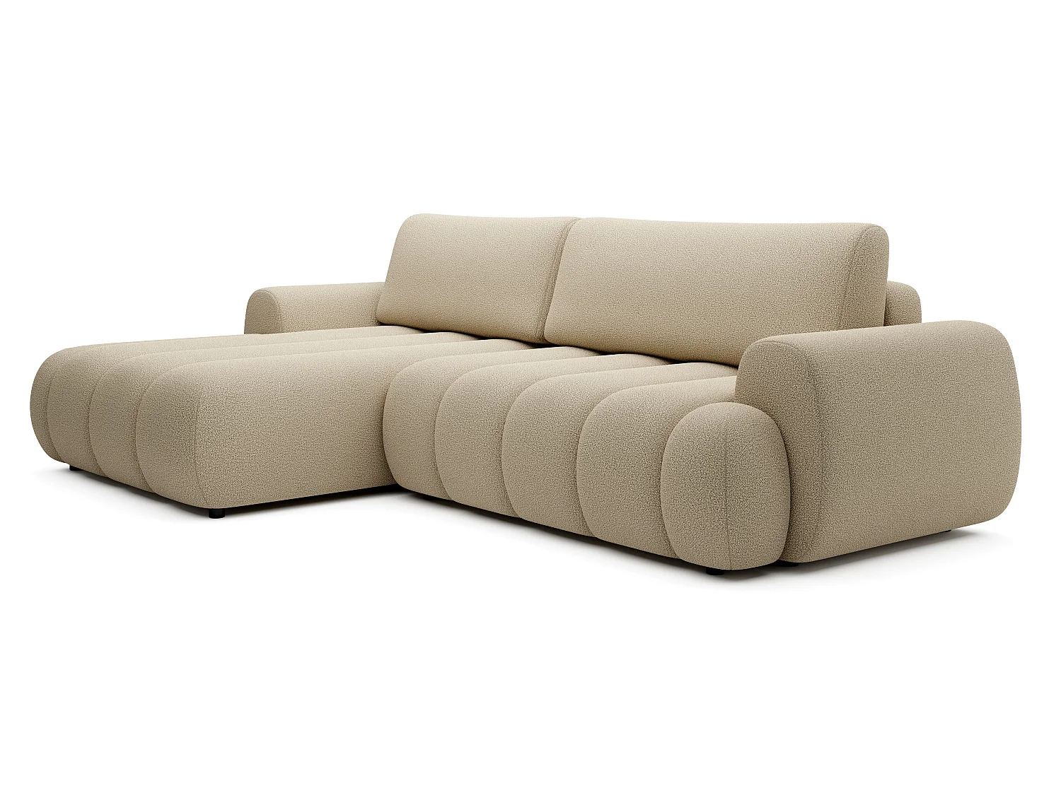 Hoekbank 270 cm Puro, modern design, slaapfunctie en opbergruimte, 5-zits, linkerhoek, Beige
