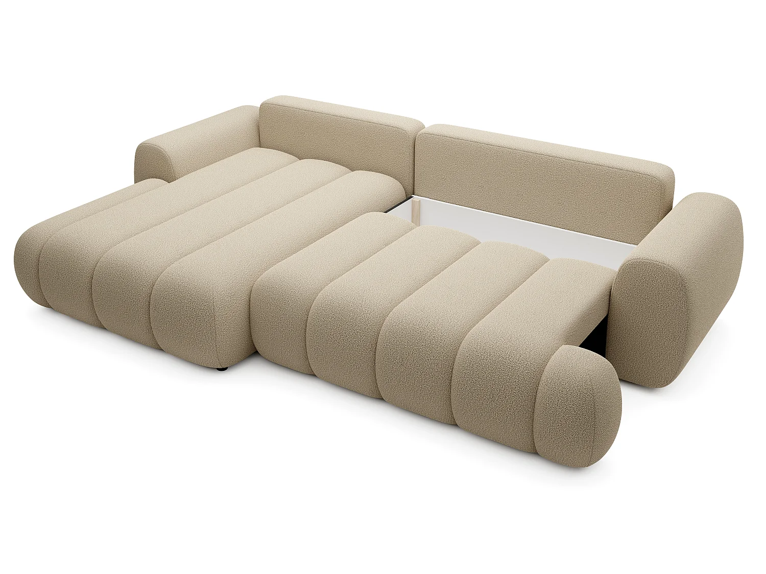 Hoekbank 270 cm Puro, modern design, slaapfunctie en opbergruimte, 5-zits, linkerhoek, Beige