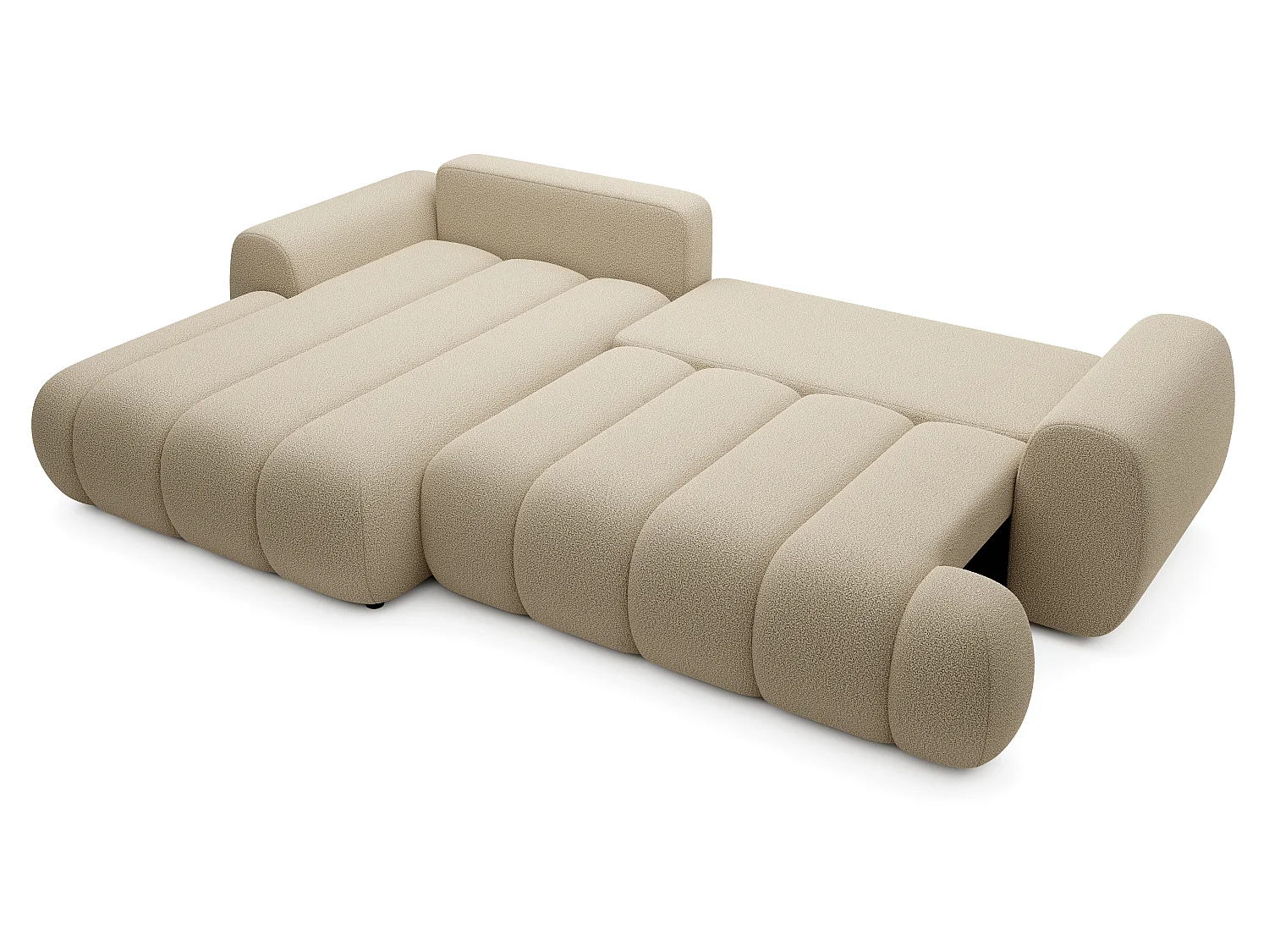 Hoekbank 270 cm Puro, modern design, slaapfunctie en opbergruimte, 5-zits, linkerhoek, Beige