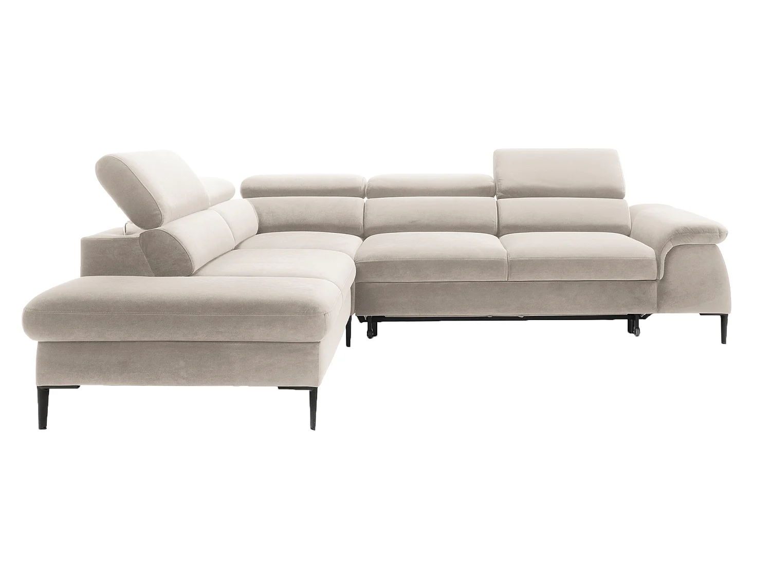 Hoekbank 280 cm Amaro L, verstelbare hoofdsteunen, slaapfunctie en opbergruimte, 5-zits, links, Crème