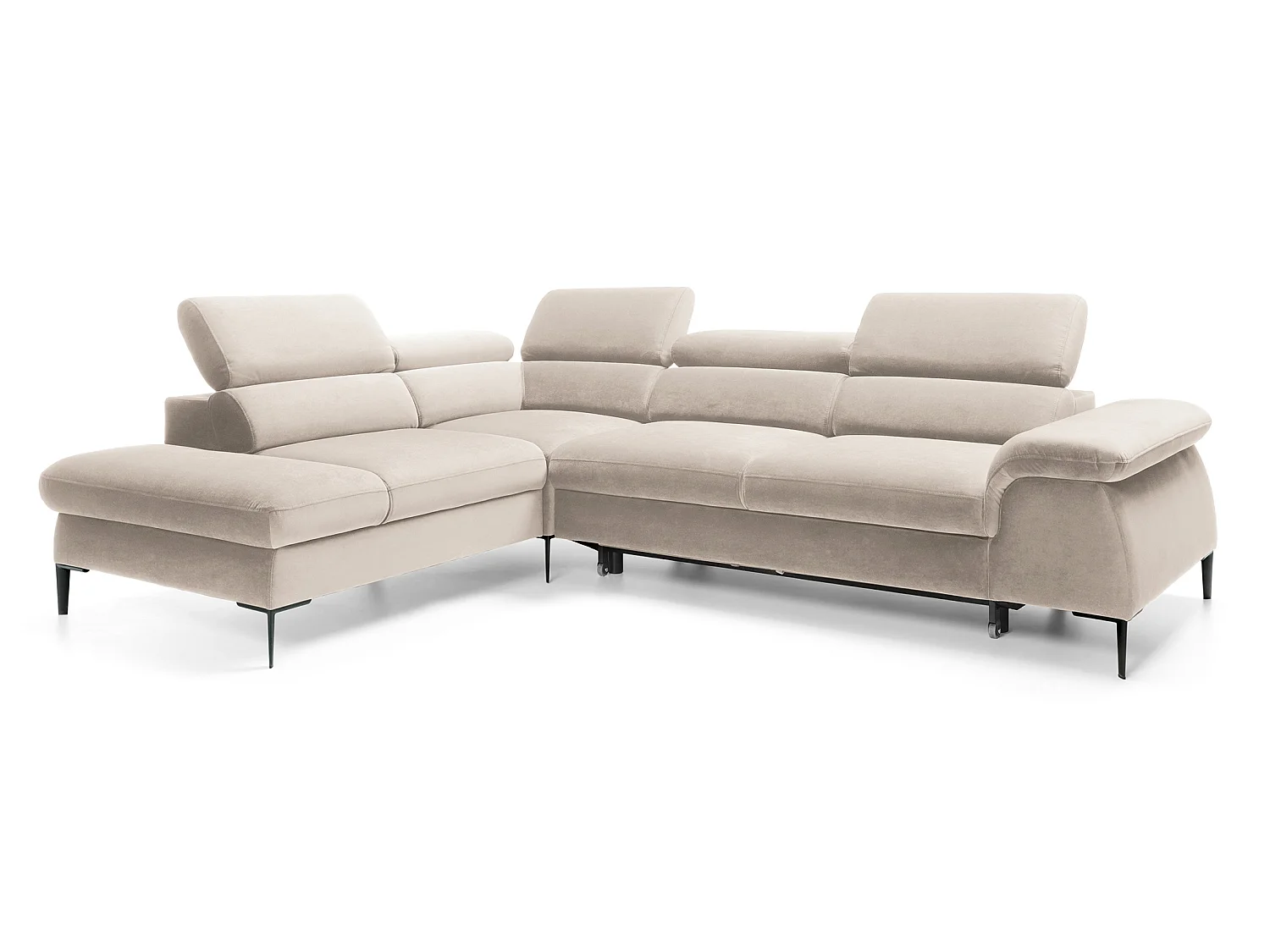 Hoekbank 280 cm Amaro L, verstelbare hoofdsteunen, slaapfunctie en opbergruimte, 5-zits, links, Crème