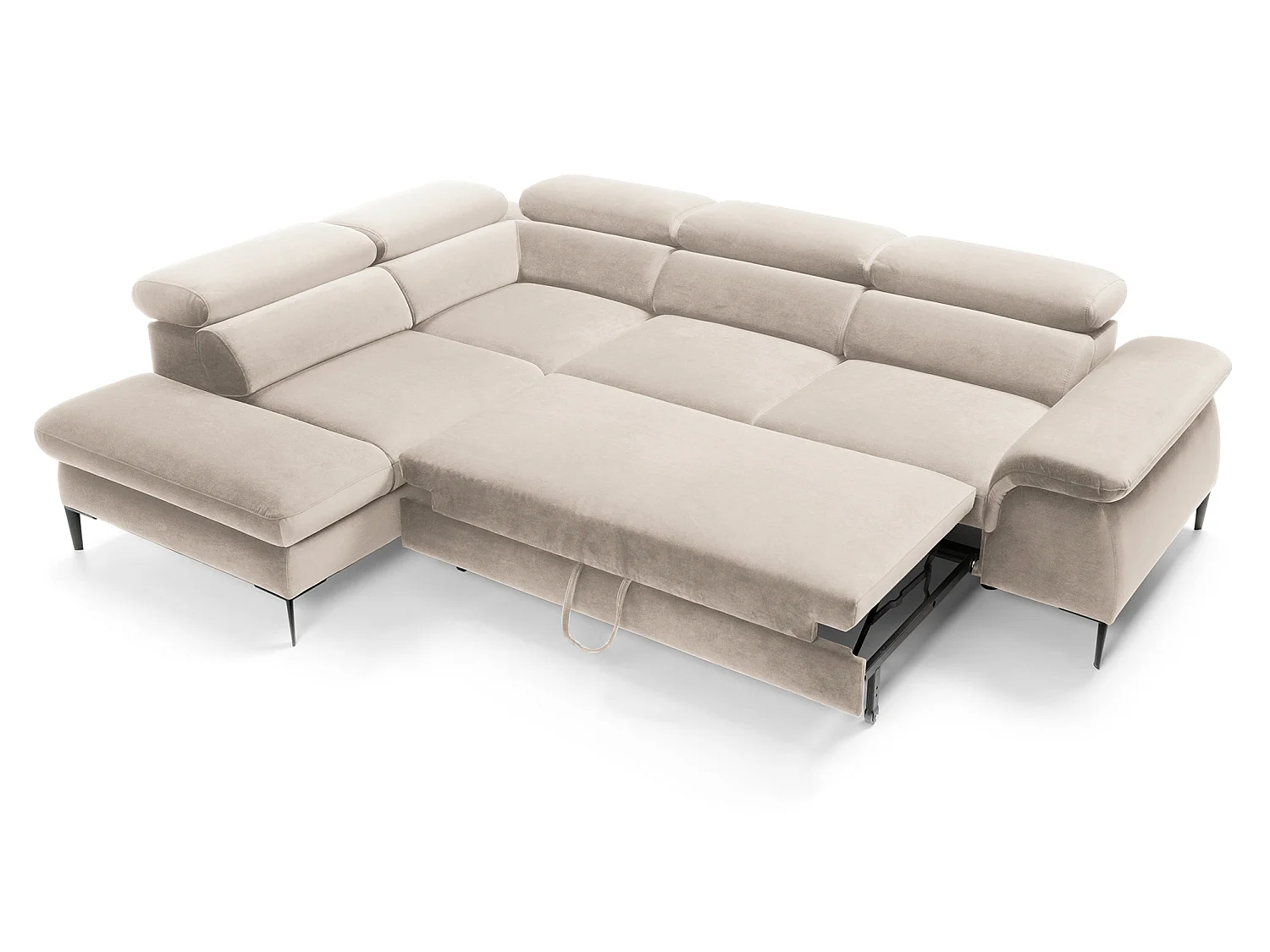 Hoekbank 280 cm Amaro L, verstelbare hoofdsteunen, slaapfunctie en opbergruimte, 5-zits, links, Crème