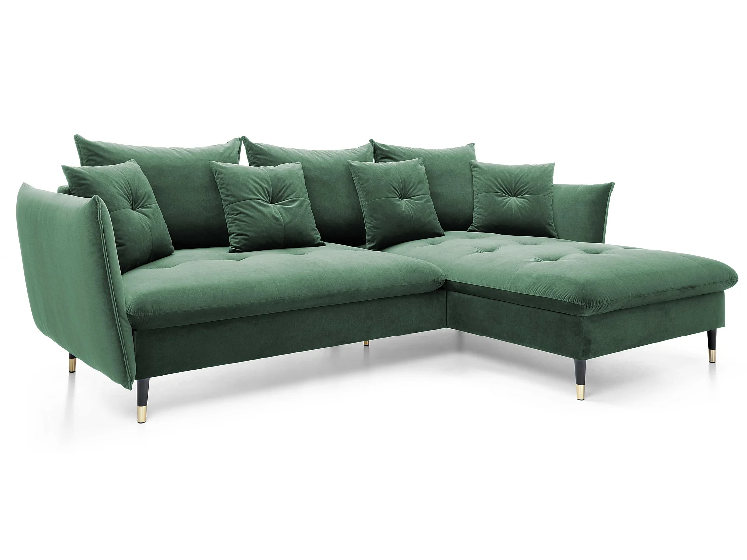 Canapé d’angle convertible 258x167 cm Sagir sur pieds hauts, angle à droite, coffre de rangement, Vert