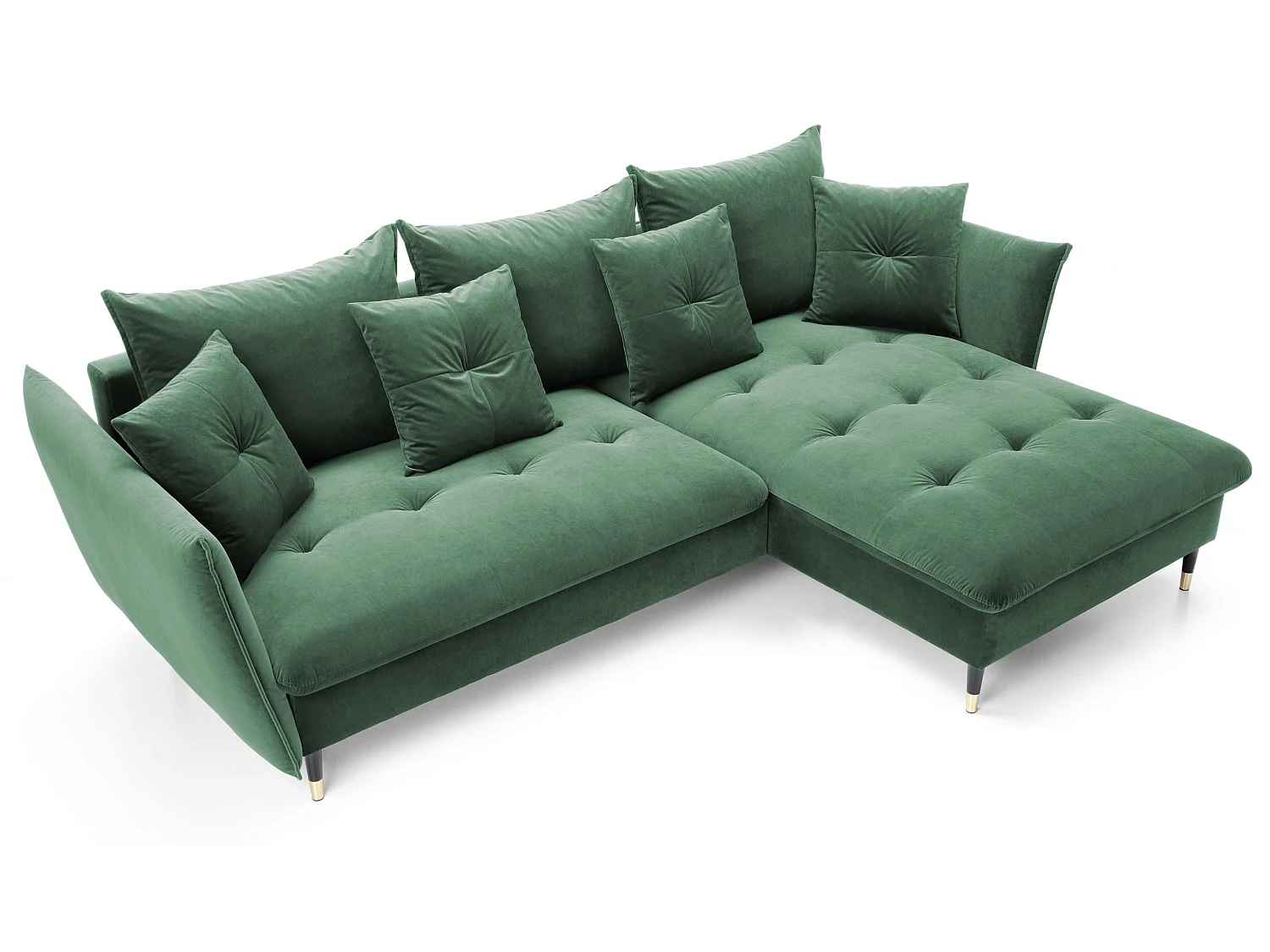 Canapé d’angle convertible 258x167 cm Sagir sur pieds hauts, angle à droite, coffre de rangement, Vert