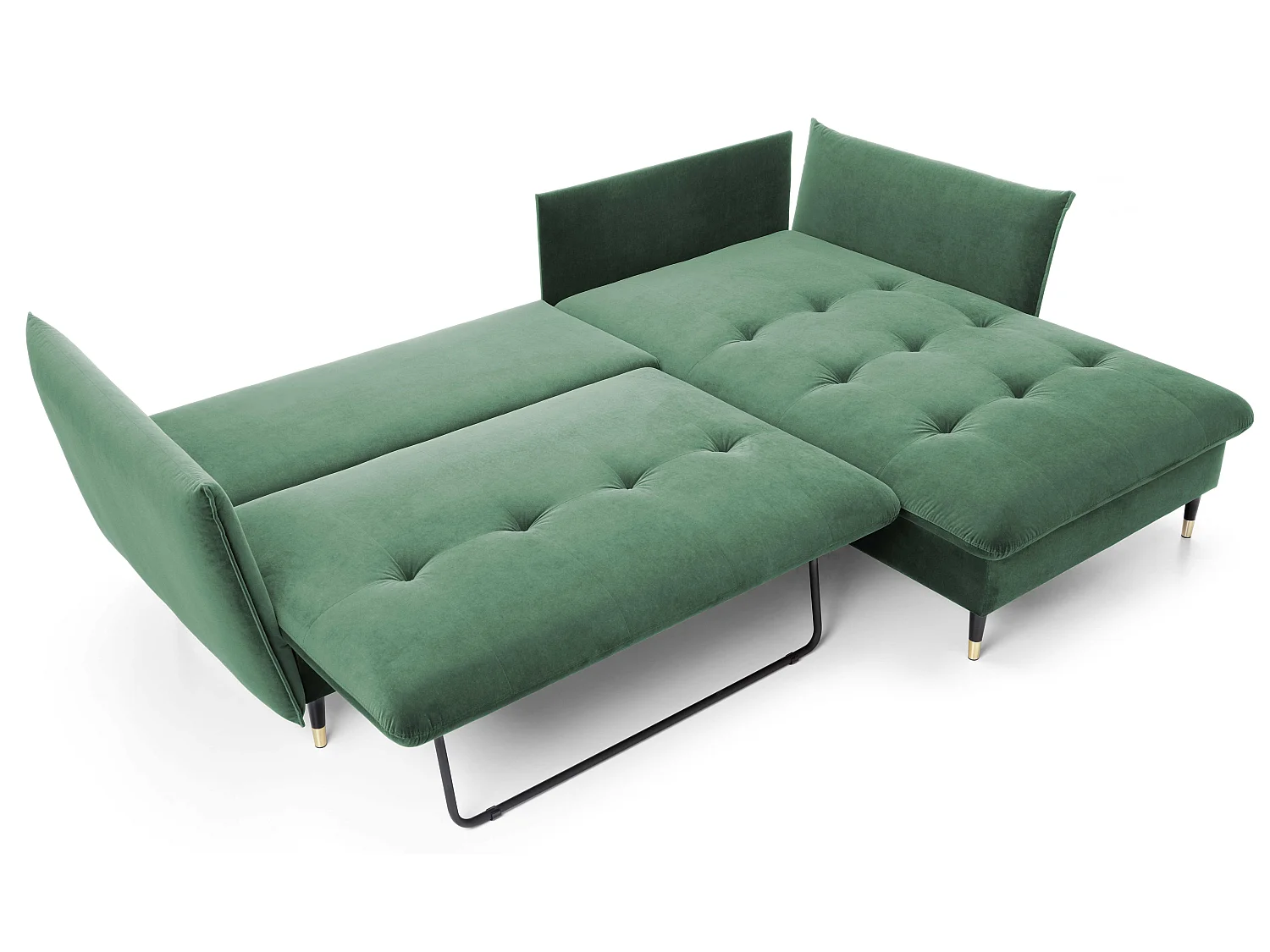 Canapé d’angle convertible 258x167 cm Sagir sur pieds hauts, angle à droite, coffre de rangement, Vert