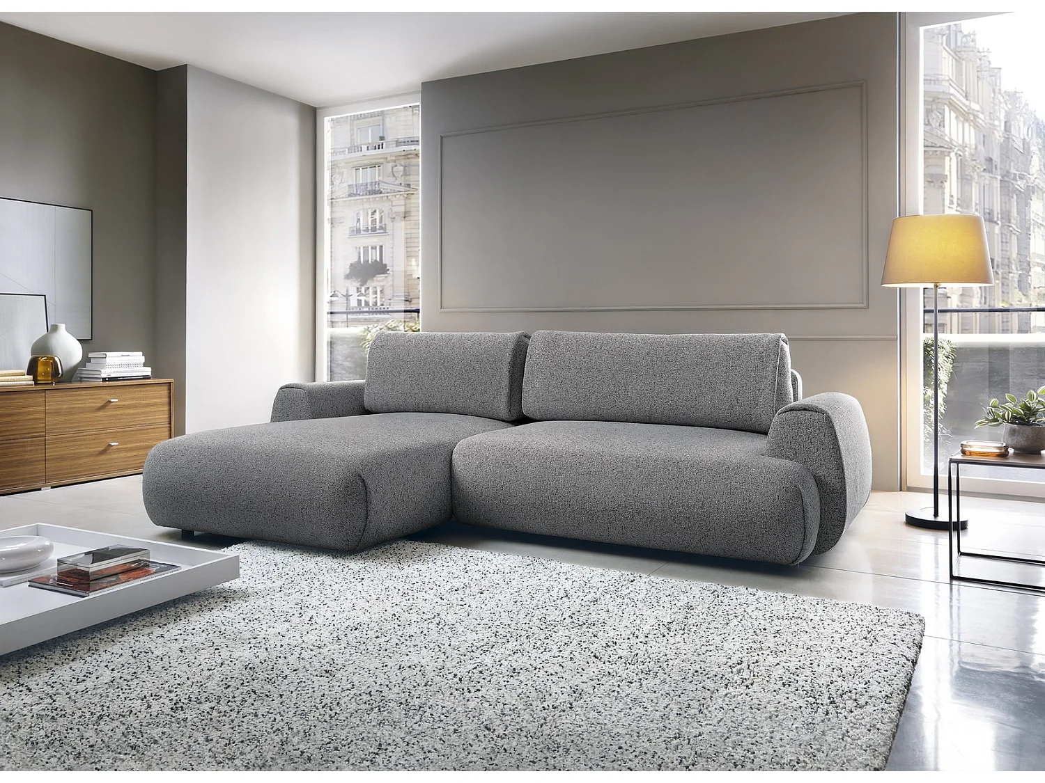 Canapé d'angle avec rangement 270 cm Ralto, style moderne, 5 places, gauche, Gris