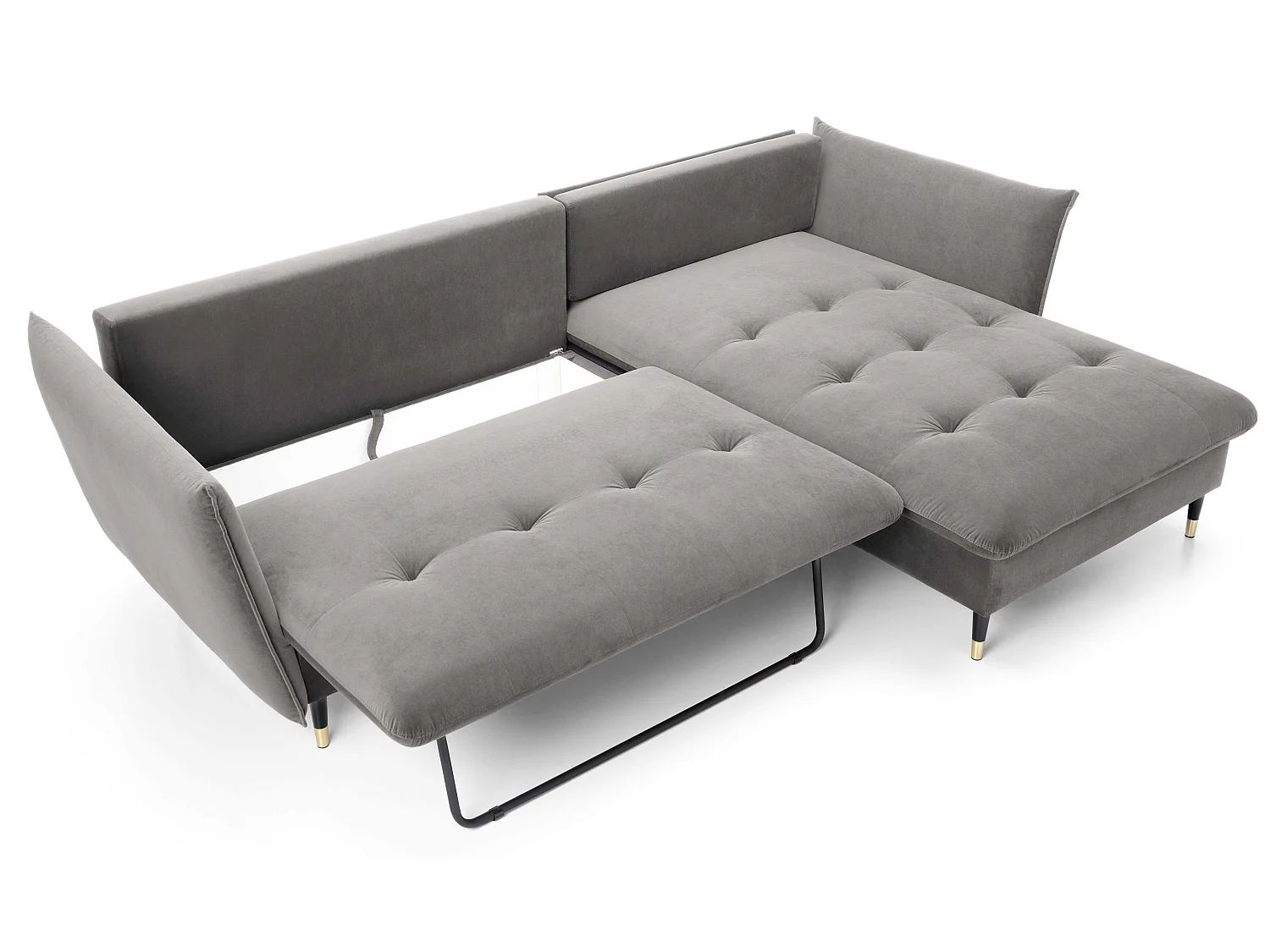 Canapé d’angle convertible 258x167 cm Sagir sur pieds hauts, angle à droite, coffre de rangement, Gris