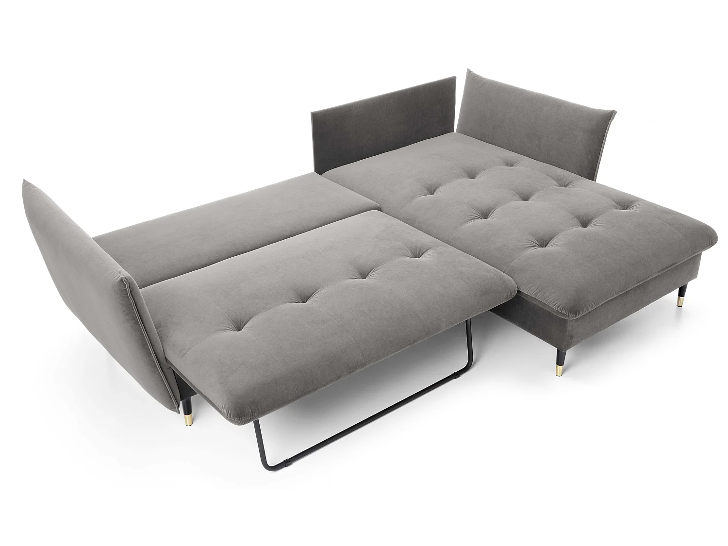 Canapé d’angle convertible 258x167 cm Sagir sur pieds hauts, angle à droite, coffre de rangement, Gris