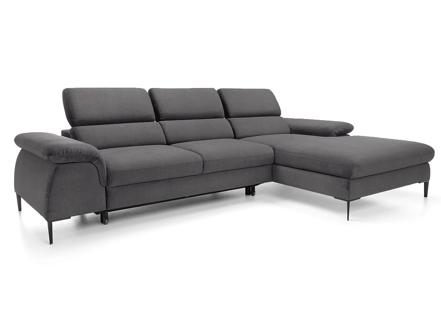 Canapé d'angle convertible 290 cm Amaro M, têtières réglables, coffre de rangement, droite, Gris
