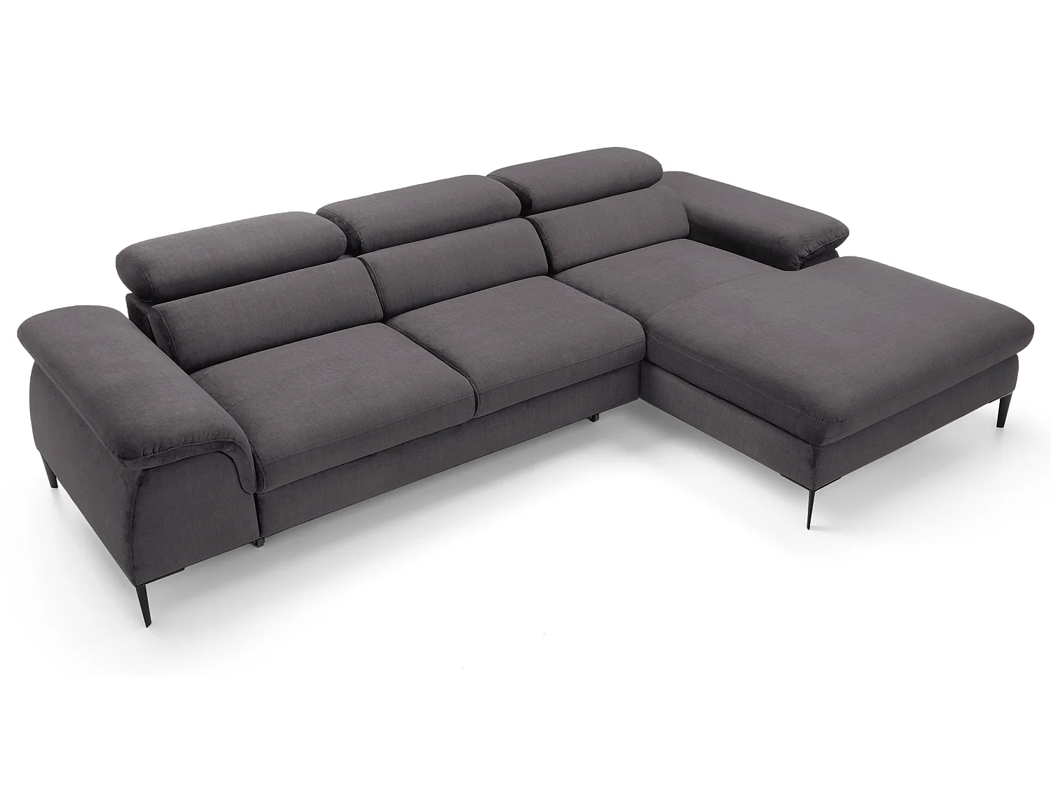 Canapé d'angle convertible 290 cm Amaro M, têtières réglables, coffre de rangement, droite, Gris