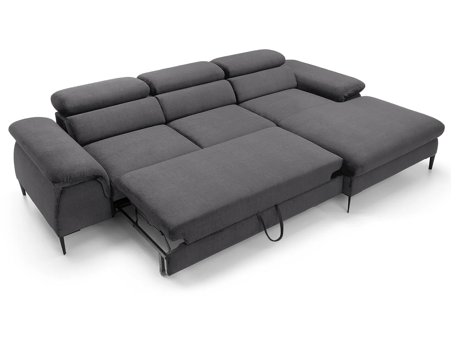 Canapé d'angle convertible 290 cm Amaro M, têtières réglables, coffre de rangement, droite, Gris