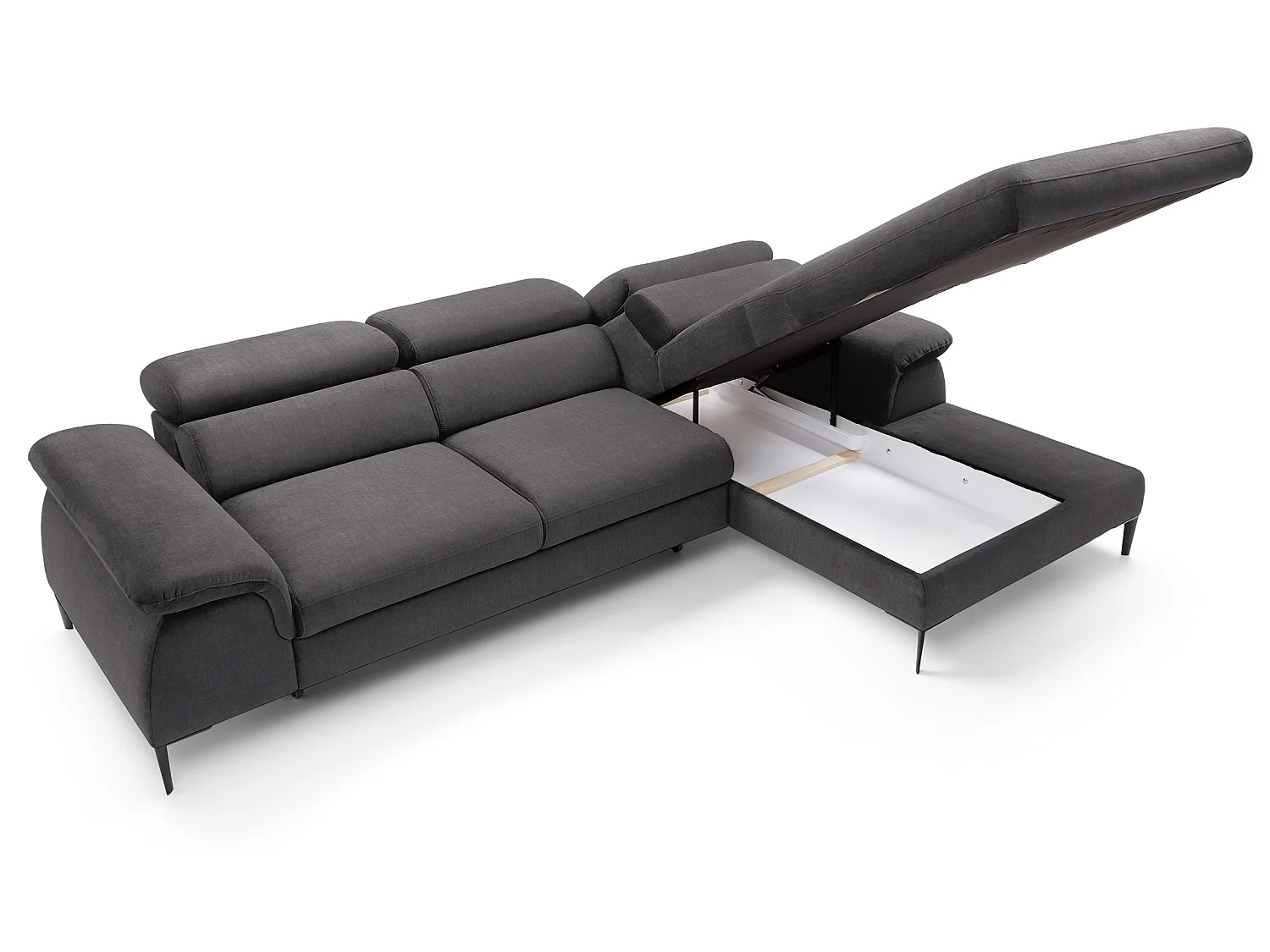 Canapé d'angle convertible 290 cm Amaro M, têtières réglables, coffre de rangement, droite, Gris