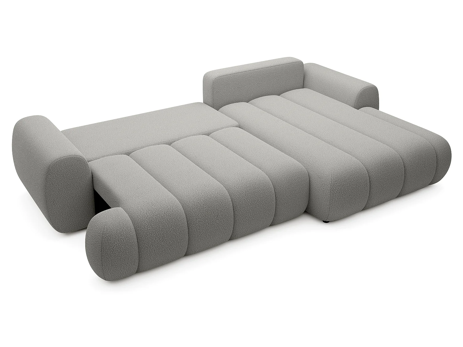 Canapé d'angle convertible 270 cm Puro, style moderne, coffre de rangement, 5 places, droite, Gris clair