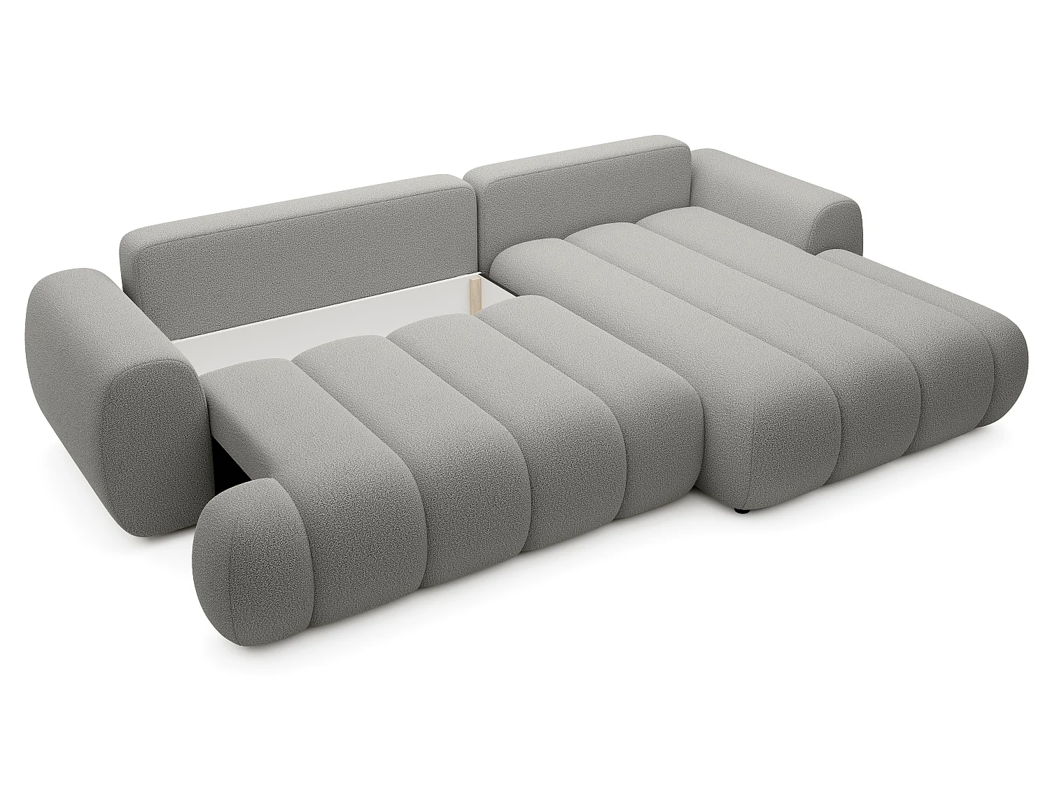 Canapé d'angle convertible 270 cm Puro, style moderne, coffre de rangement, 5 places, droite, Gris clair