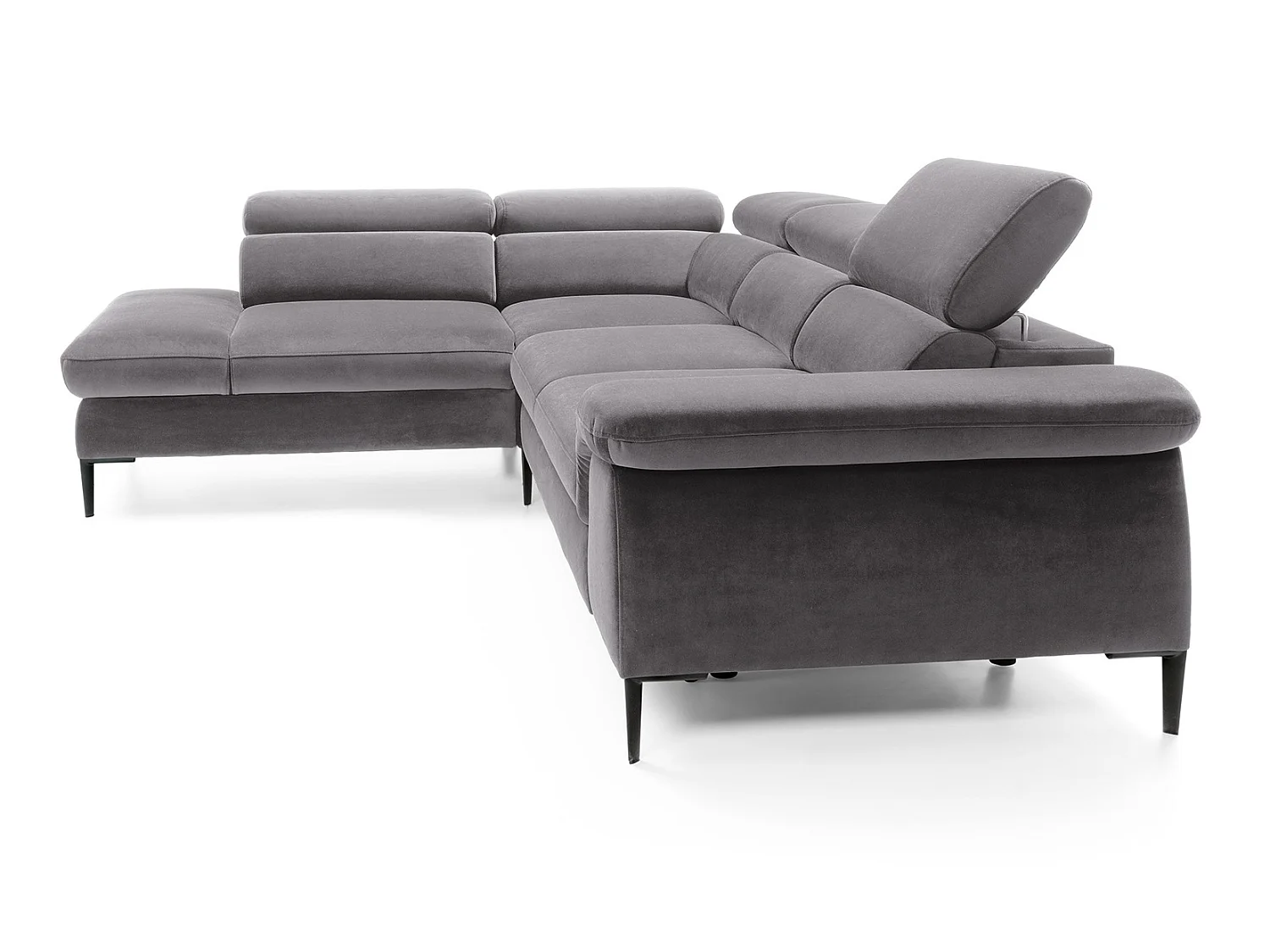 Hoekbank 280 cm Amaro L, verstelbare hoofdsteunen, slaapfunctie en opbergruimte, 5-zits, links, Grijs