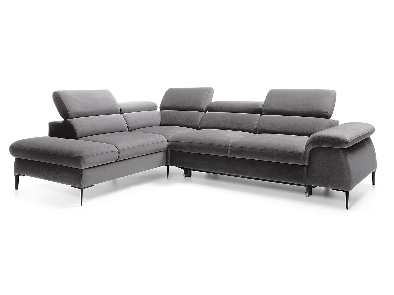 Hoekbank 280 cm Amaro L, verstelbare hoofdsteunen, slaapfunctie en opbergruimte, 5-zits, links, Grijs