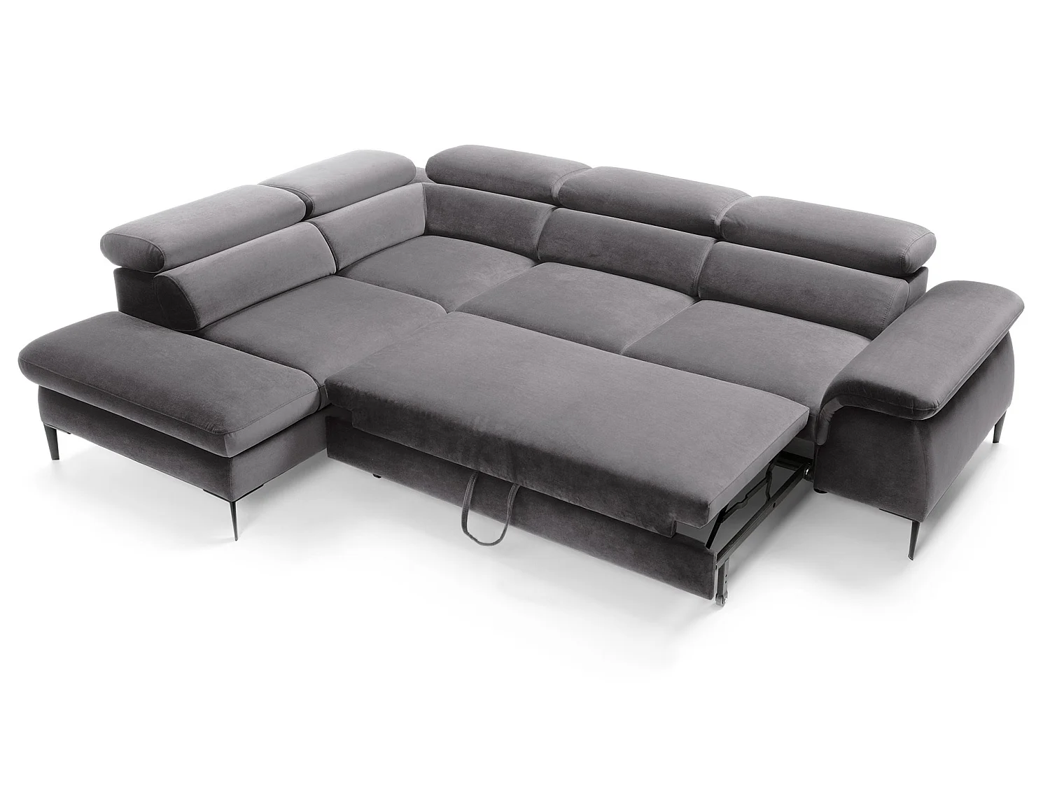 Hoekbank 280 cm Amaro L, verstelbare hoofdsteunen, slaapfunctie en opbergruimte, 5-zits, links, Grijs