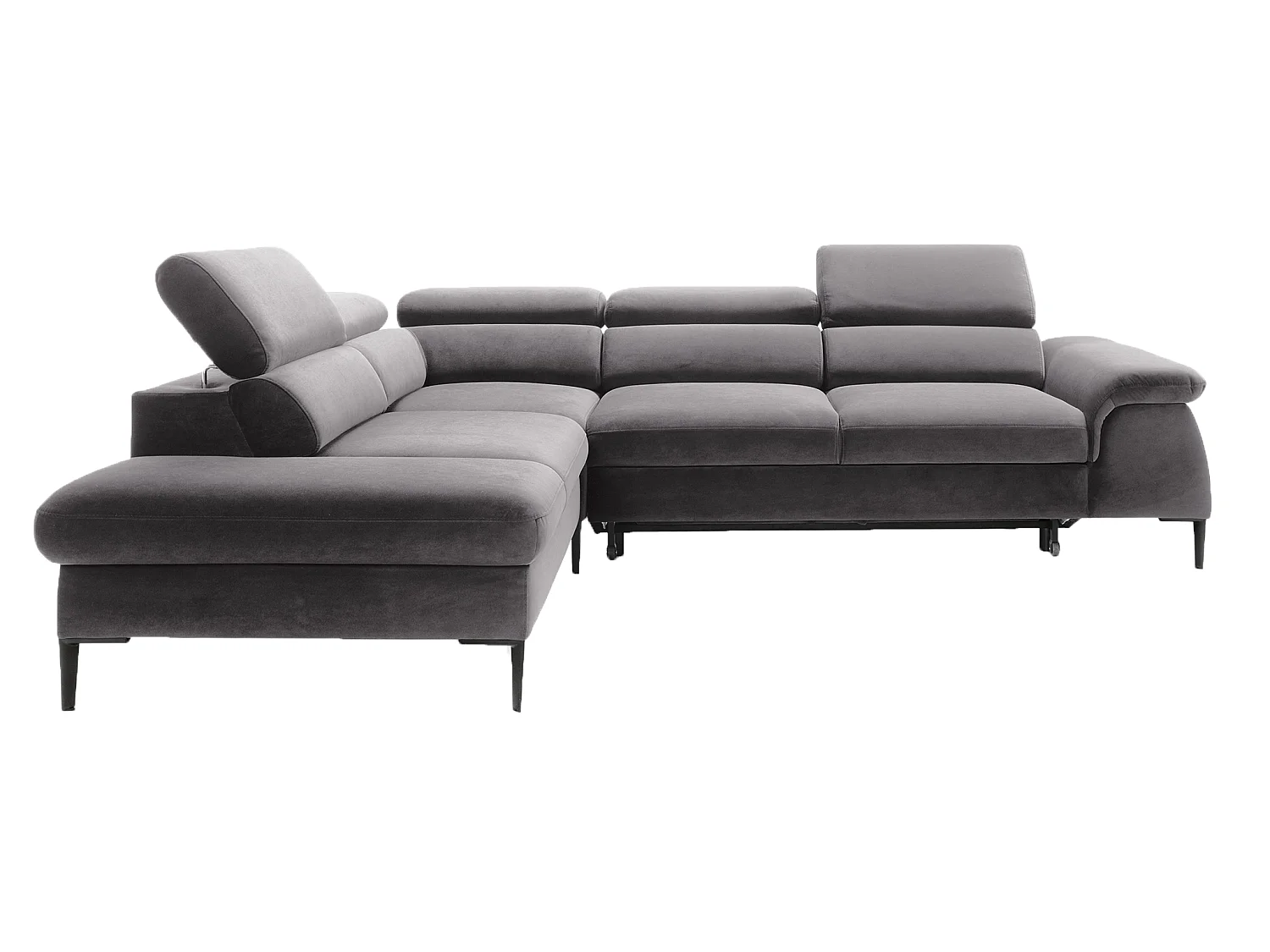 Hoekbank 280 cm Amaro L, verstelbare hoofdsteunen, slaapfunctie en opbergruimte, 5-zits, links, Grijs