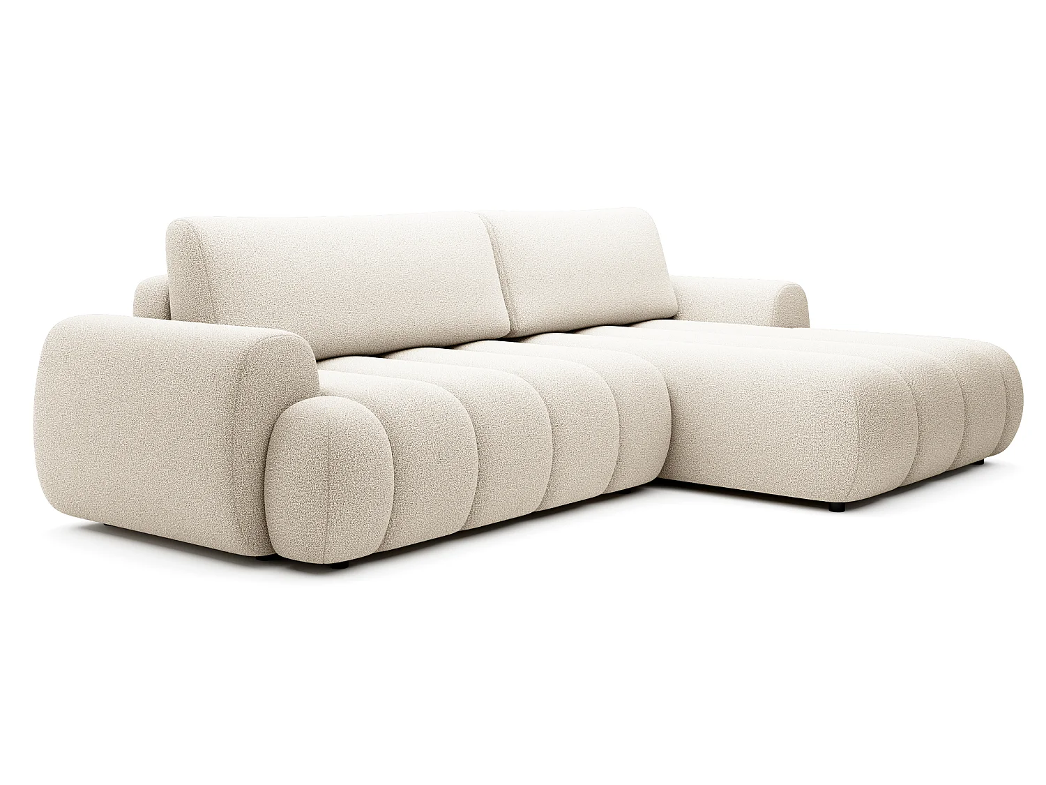Canapé d'angle convertible 270 cm Puro, style moderne, coffre de rangement, 5 places, droite, Crème