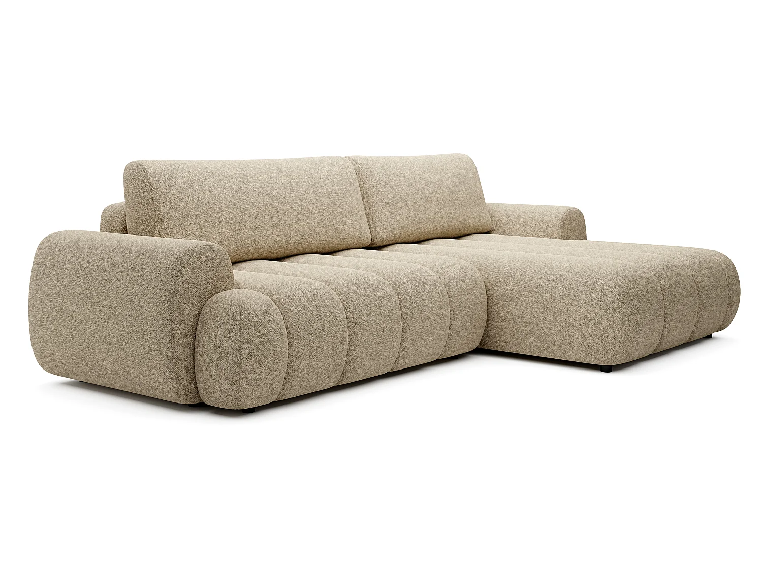 Canapé d'angle convertible 270 cm Puro, style moderne, coffre de rangement, 5 places, droite, Beige