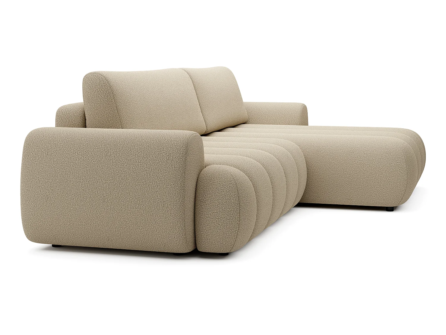 Canapé d'angle convertible 270 cm Puro, style moderne, coffre de rangement, 5 places, droite, Beige