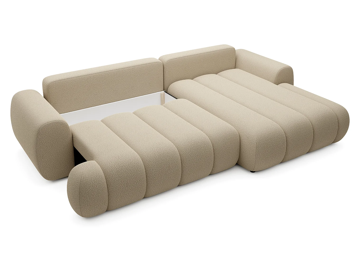 Canapé d'angle convertible 270 cm Puro, style moderne, coffre de rangement, 5 places, droite, Beige