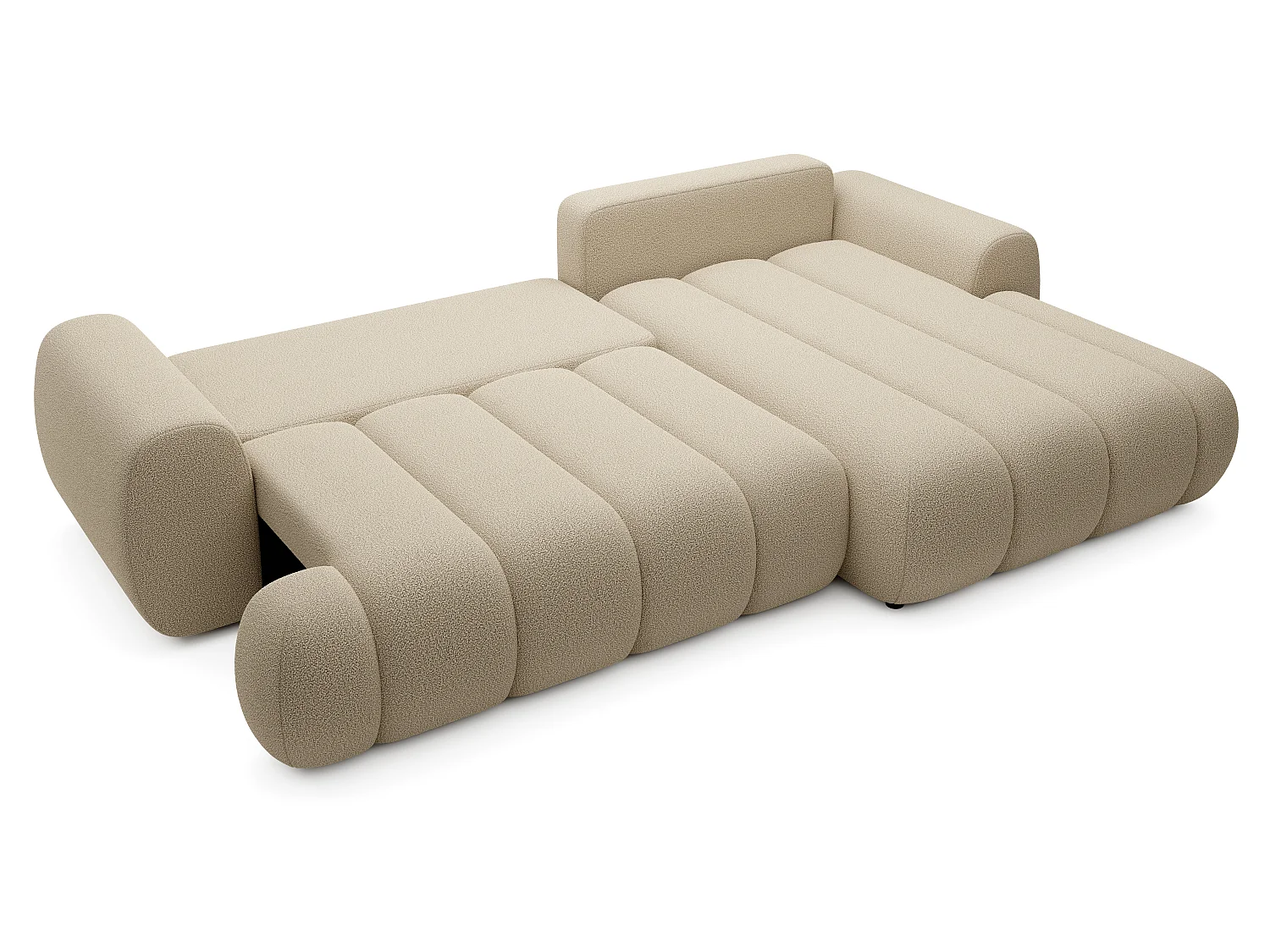Canapé d'angle convertible 270 cm Puro, style moderne, coffre de rangement, 5 places, droite, Beige