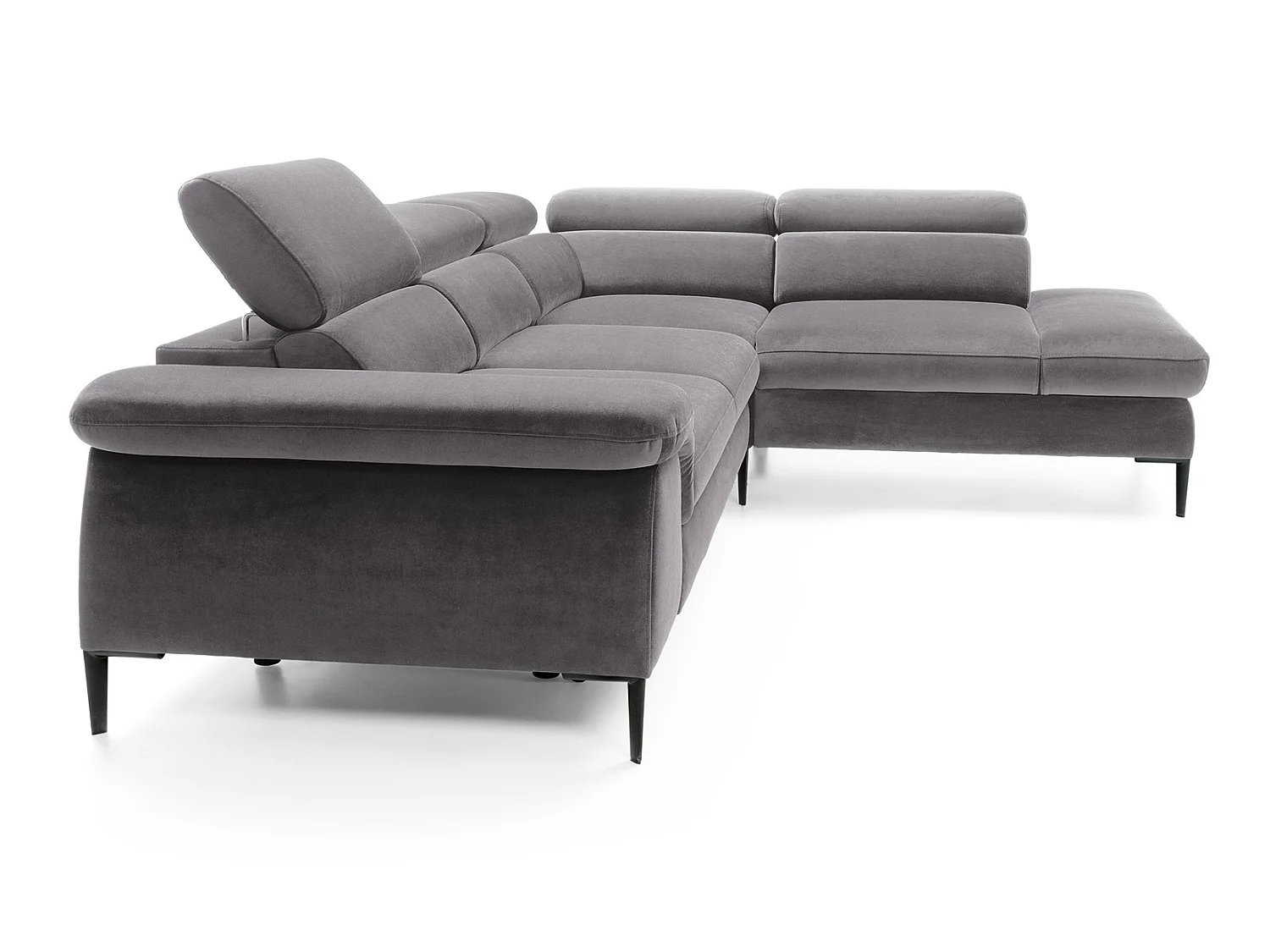 Canapé d'angle 280 cm Amaro L, têtières réglables, coffre de rangement, 5 places, droite, Gris